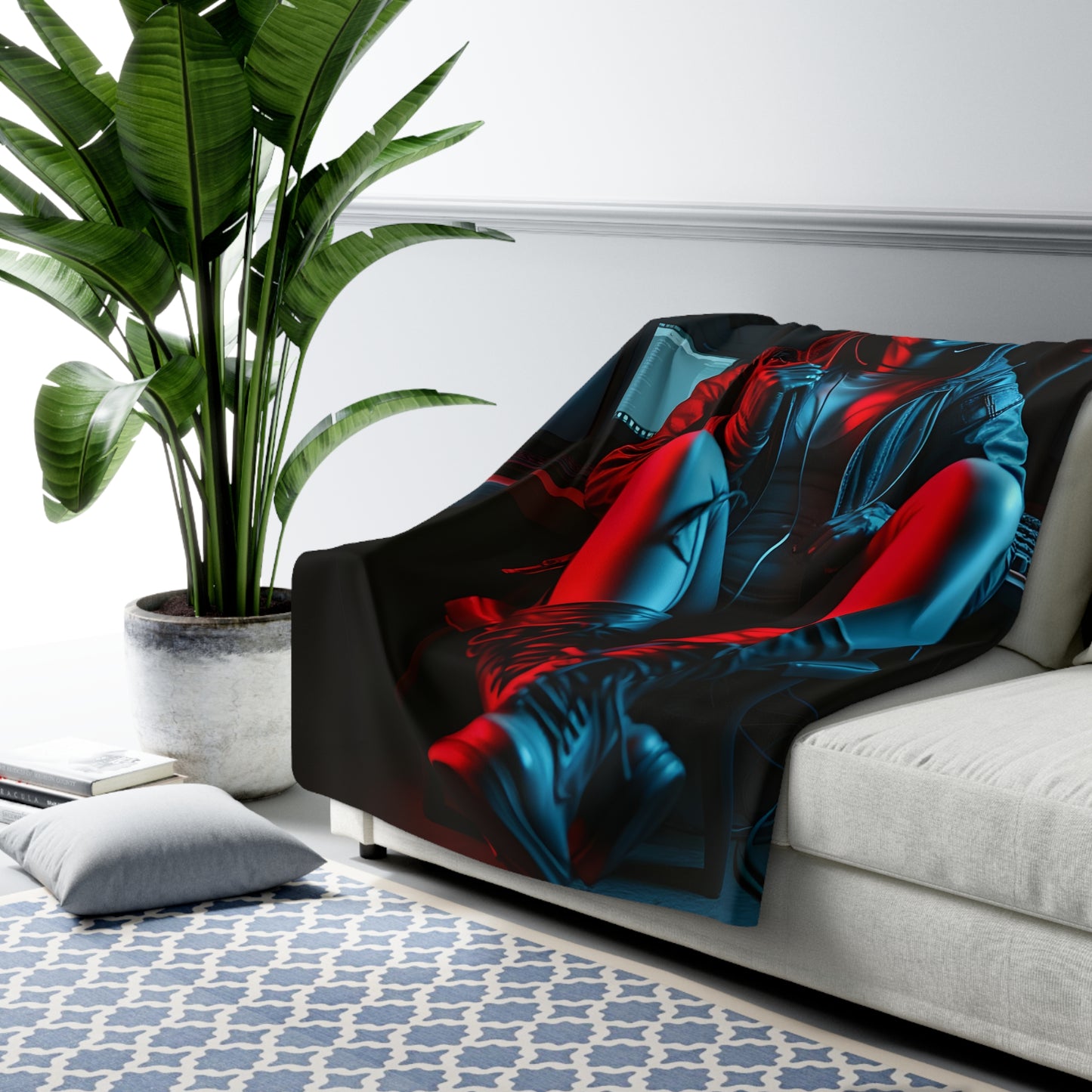 Cyberpunk Sherpa Fleece Blanket - Cozy Design for Gaming Lovers