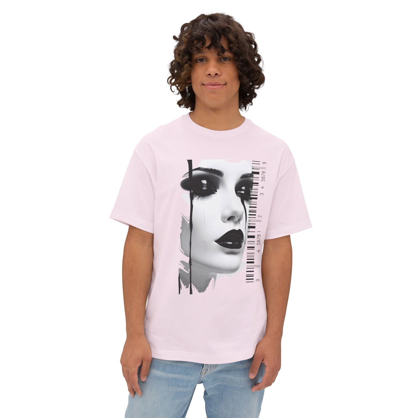 Chic Art Print Boxy Tee, Oversized Graphic T-Shirt, Fashionable Streetwear Top, Unique Women’s Cotton Tee, Casual Everyday Wear