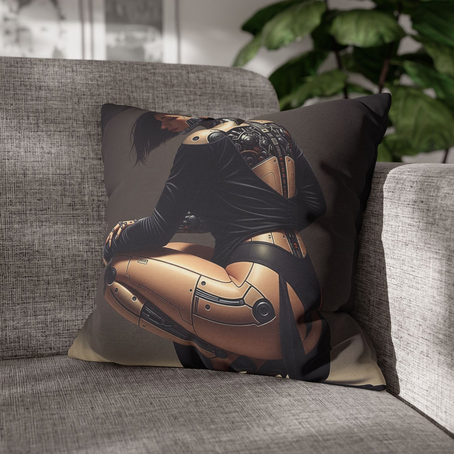 Futuristic Robot Art Pillowcase, Decorative Throw Pillow, Modern Home Decor, Gift for Tech Lovers, Cyberpunk Cushion Cover