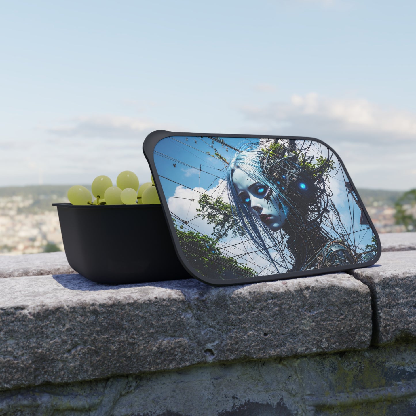 Futuristic Lunch Box with Utensils, Eco-Friendly Meal Prep Container, Perfect for Lunch, Gifts for Tech Lovers, Reusable Food Storage