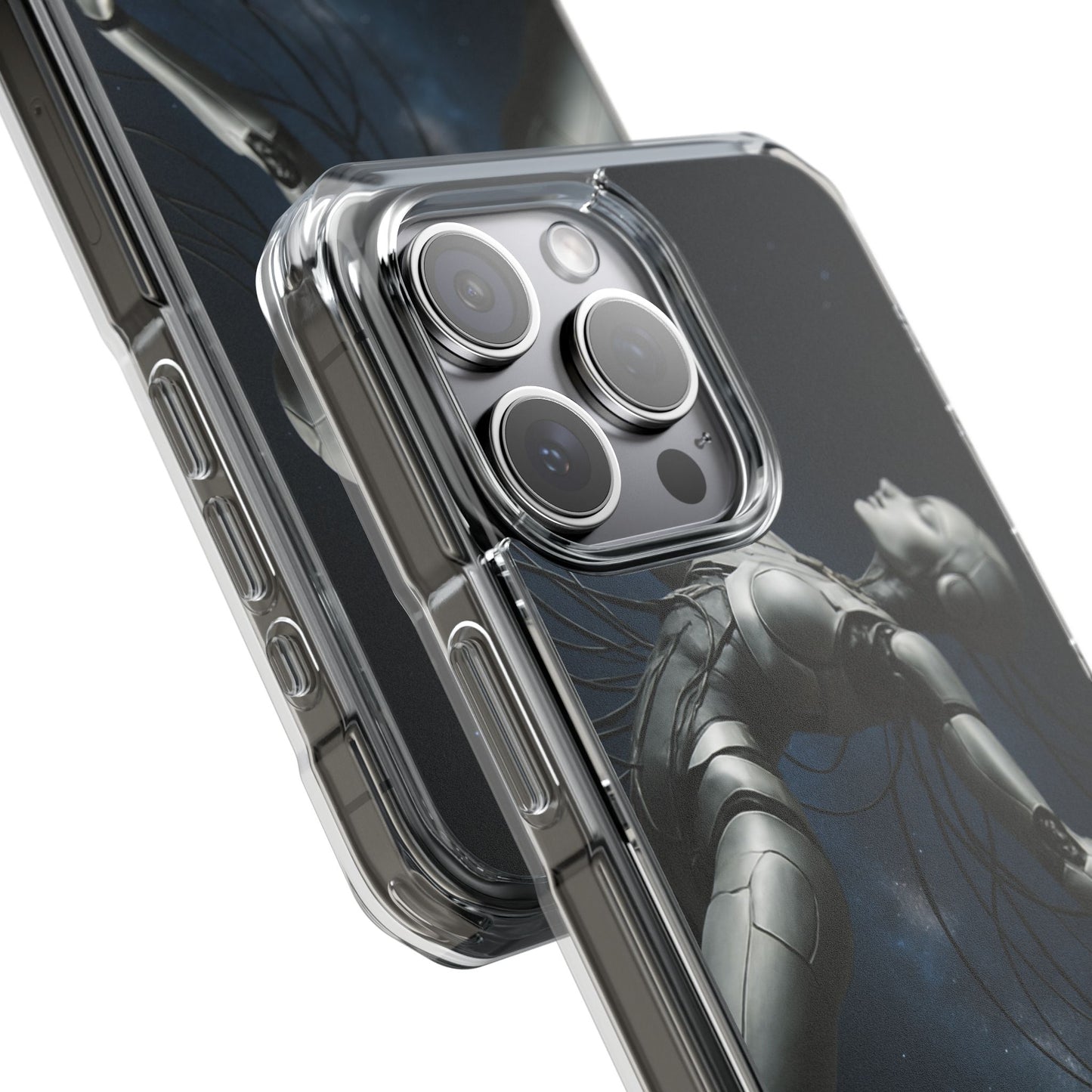 Futuristic Phone Case, Artistic Clear Impact Case for Tech Lovers, Robot Design Phone Cover, Unique Gift for Geeks, Space Theme