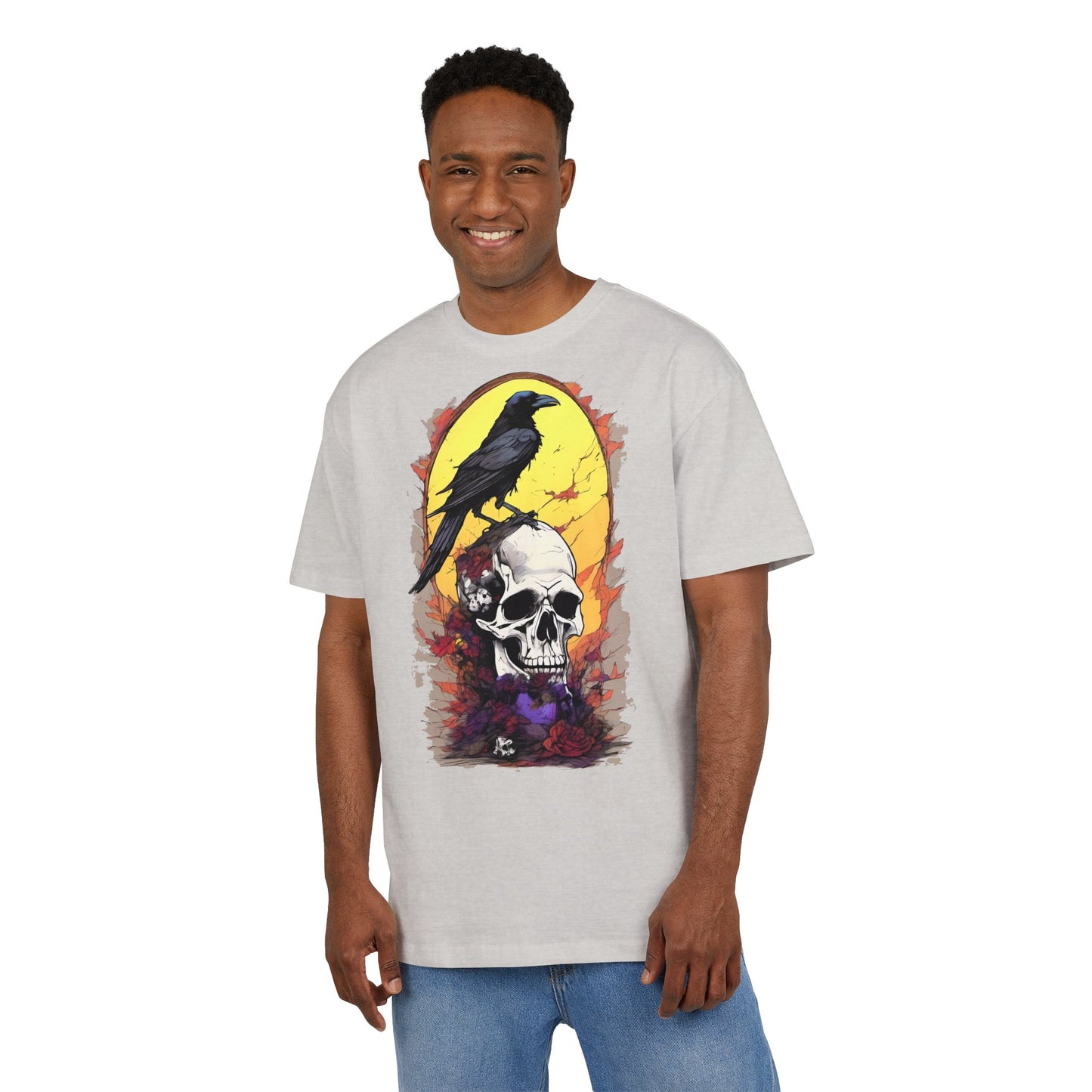 Gothic Raven & Skull Tee, Unisex Oversized Shirt, Edgy Halloween Fashion, Alternative Streetwear, Unique Graphic Tee, Perfect Gift