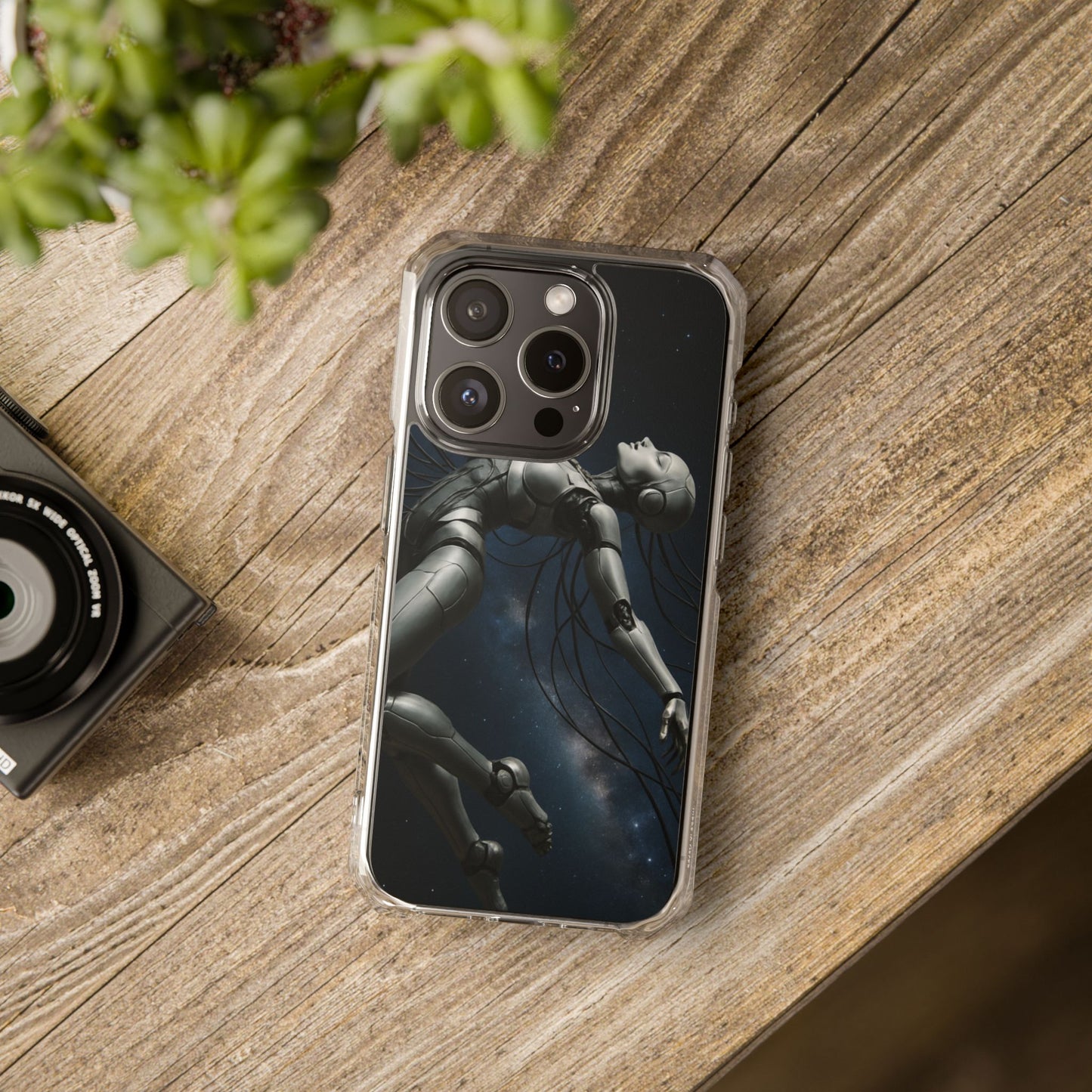Futuristic Phone Case, Artistic Clear Impact Case for Tech Lovers, Robot Design Phone Cover, Unique Gift for Geeks, Space Theme