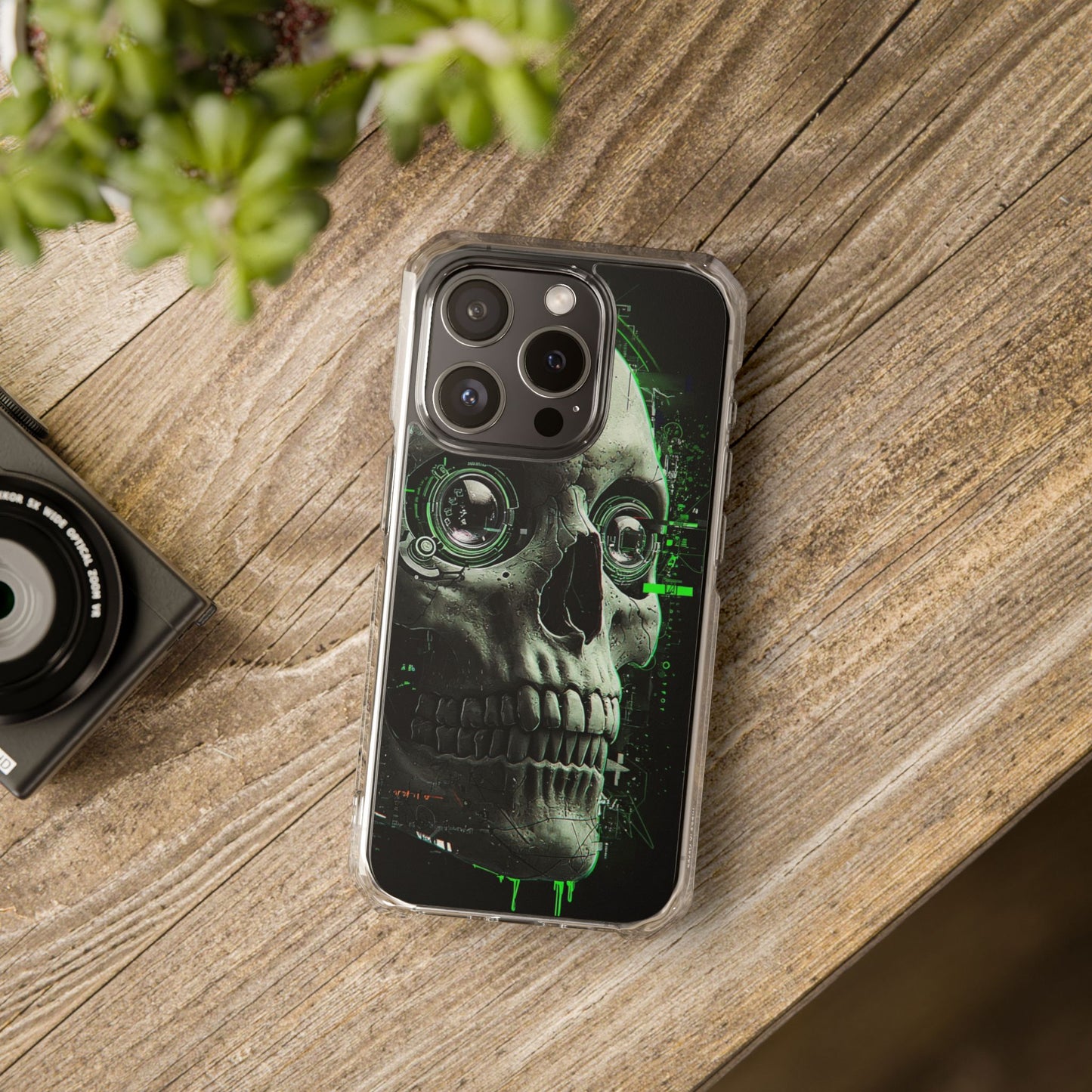 Gothic Skull Phone Case, Cyberpunk Design, Clear Impact Protection, Unique Gift for Him, Halloween Accessories, Tech Lover