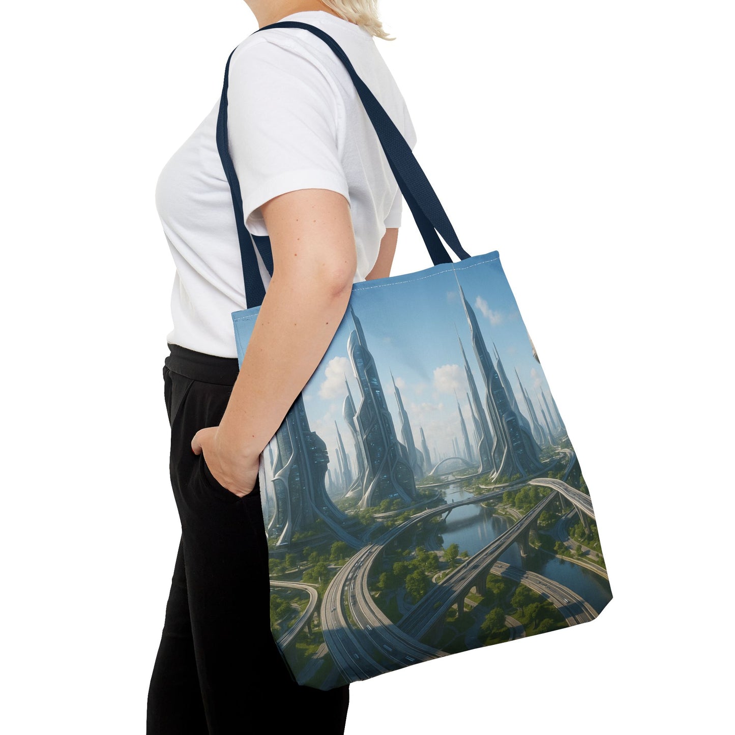 Futuristic Cityscape Tote Bag, Eco-Friendly Bag, Art Print Tote, Unique Shoulder Bag, Travel Tote, Stylish Shopping Bag, Gift for Her
