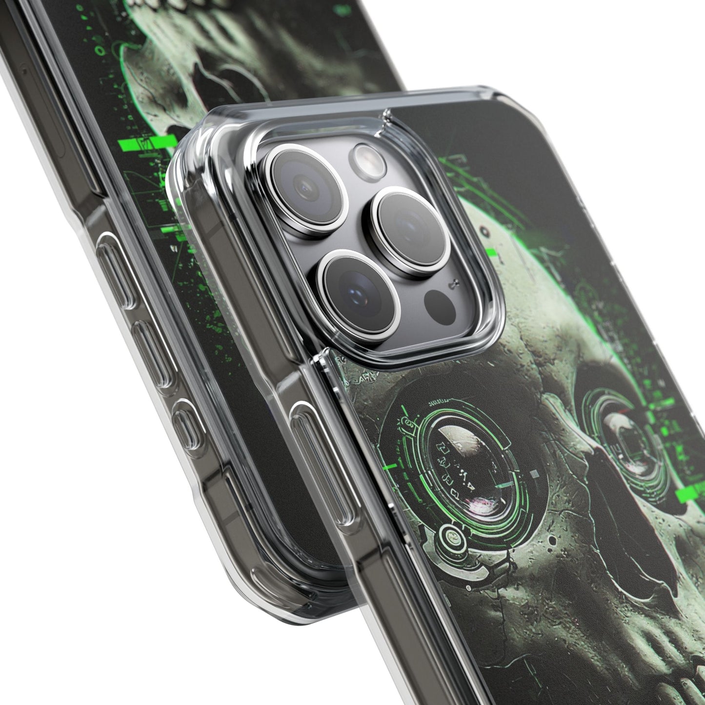 Gothic Skull Phone Case, Cyberpunk Design, Clear Impact Protection, Unique Gift for Him, Halloween Accessories, Tech Lover