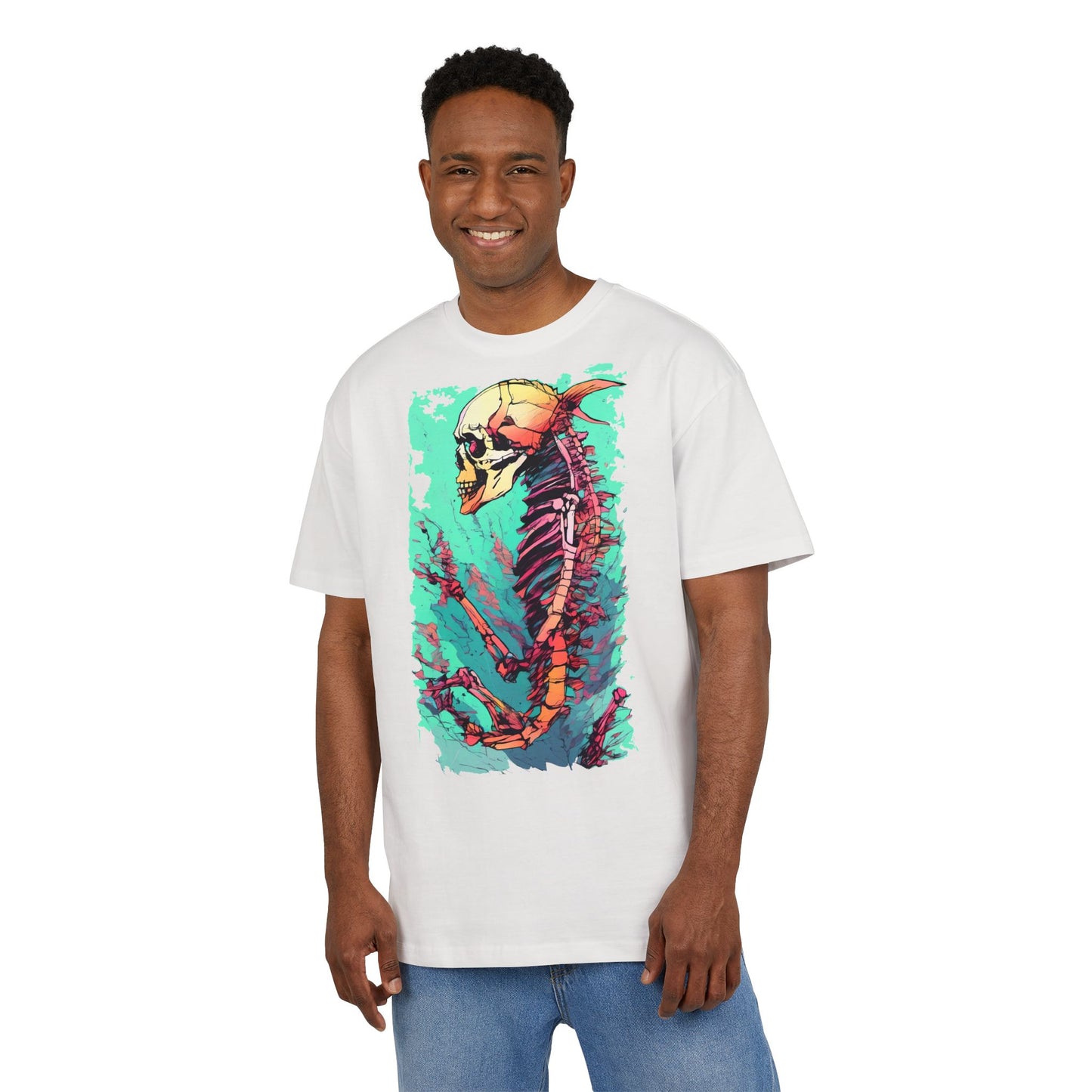 Colorful Skeleton Art Unisex Heavy Oversize Tee | Graphic Tee, Skeleton Shirt, Artsy Gift, Halloween Apparel, Trendy Streetwear
