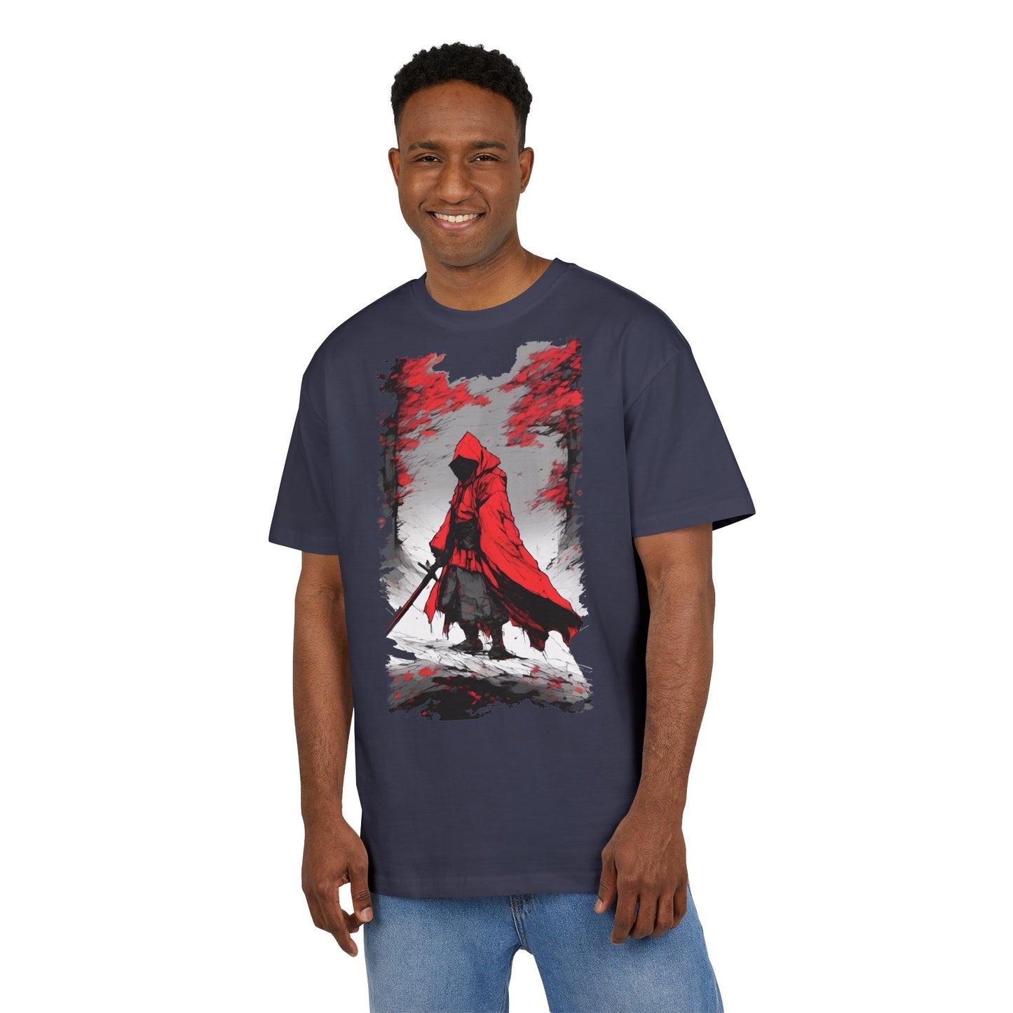 Stylish Unisex Heavy Oversize Tee - Red Hooded Figure Design, Graphic Tee, Casual Wear, Streetwear, Gifts for Men and Women