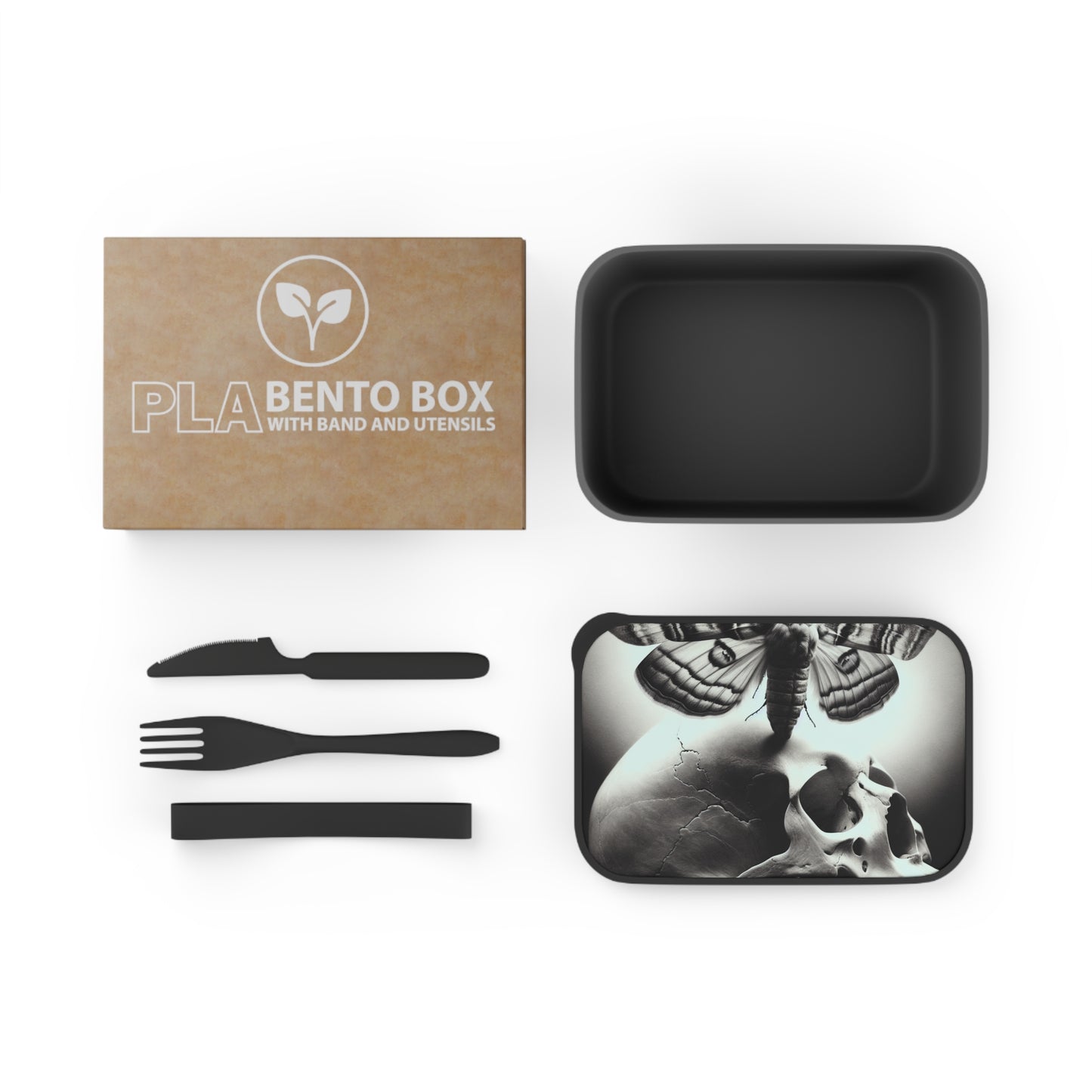 Gothic Bento Box with Utensils | Unique Skull & Moth Design | Eco-Friendly Lunch Container, Meal Prep Box, Halloween Gift