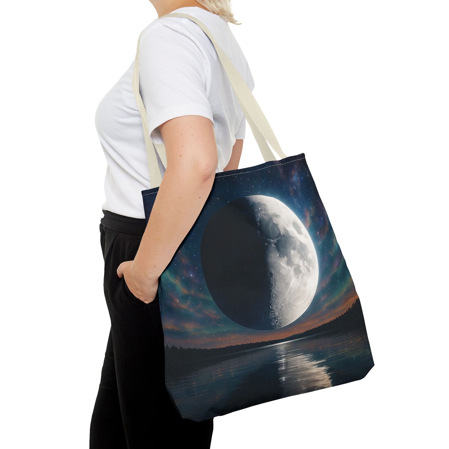 Lunar Dreams Tote Bag, Cosmic Canvas Bag, Astrology Gift, Celestial Purse, Boho Moon Tote, Night Sky Shopping Bag