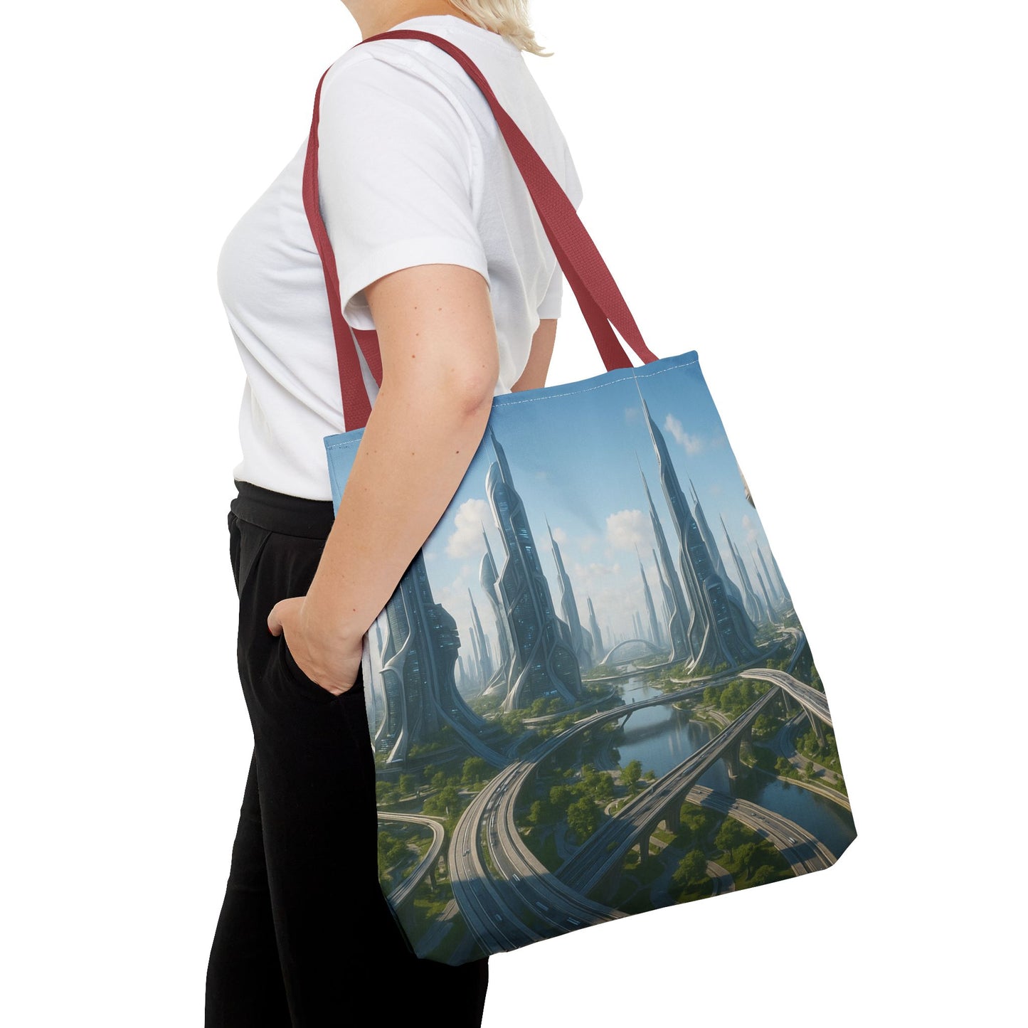 Futuristic Cityscape Tote Bag, Eco-Friendly Bag, Art Print Tote, Unique Shoulder Bag, Travel Tote, Stylish Shopping Bag, Gift for Her