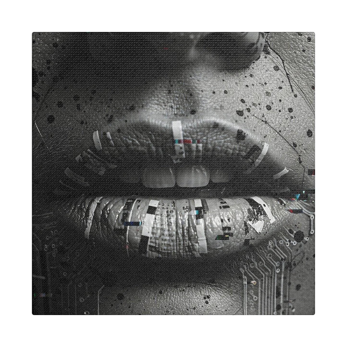 Gothic Lips Art Canvas, Digital Art Print, Unique Home Decor, Contemporary Wall Art, Cyberpunk Aesthetic, Perfect Gift