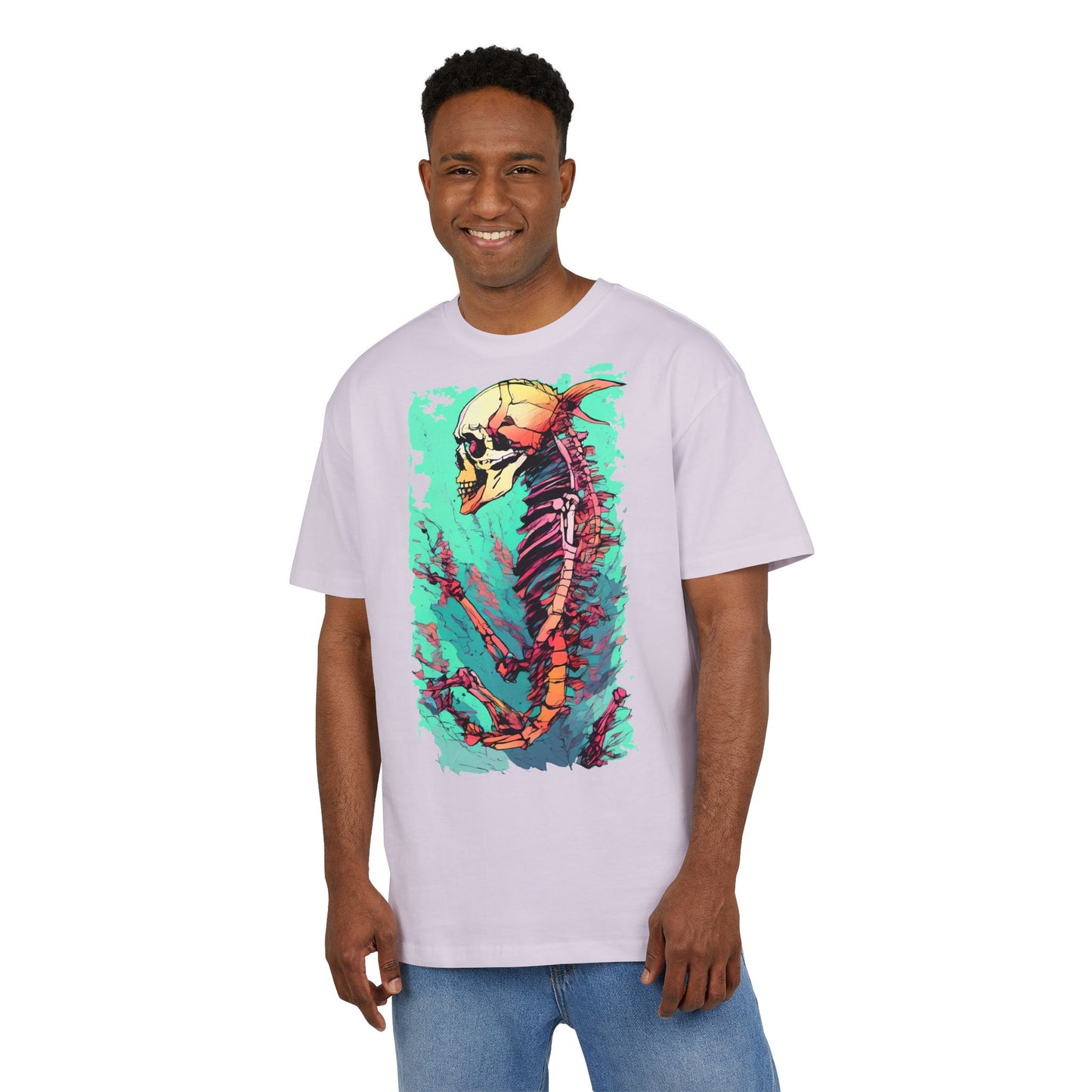 Colorful Skeleton Art Unisex Heavy Oversize Tee | Graphic Tee, Skeleton Shirt, Artsy Gift, Halloween Apparel, Trendy Streetwear
