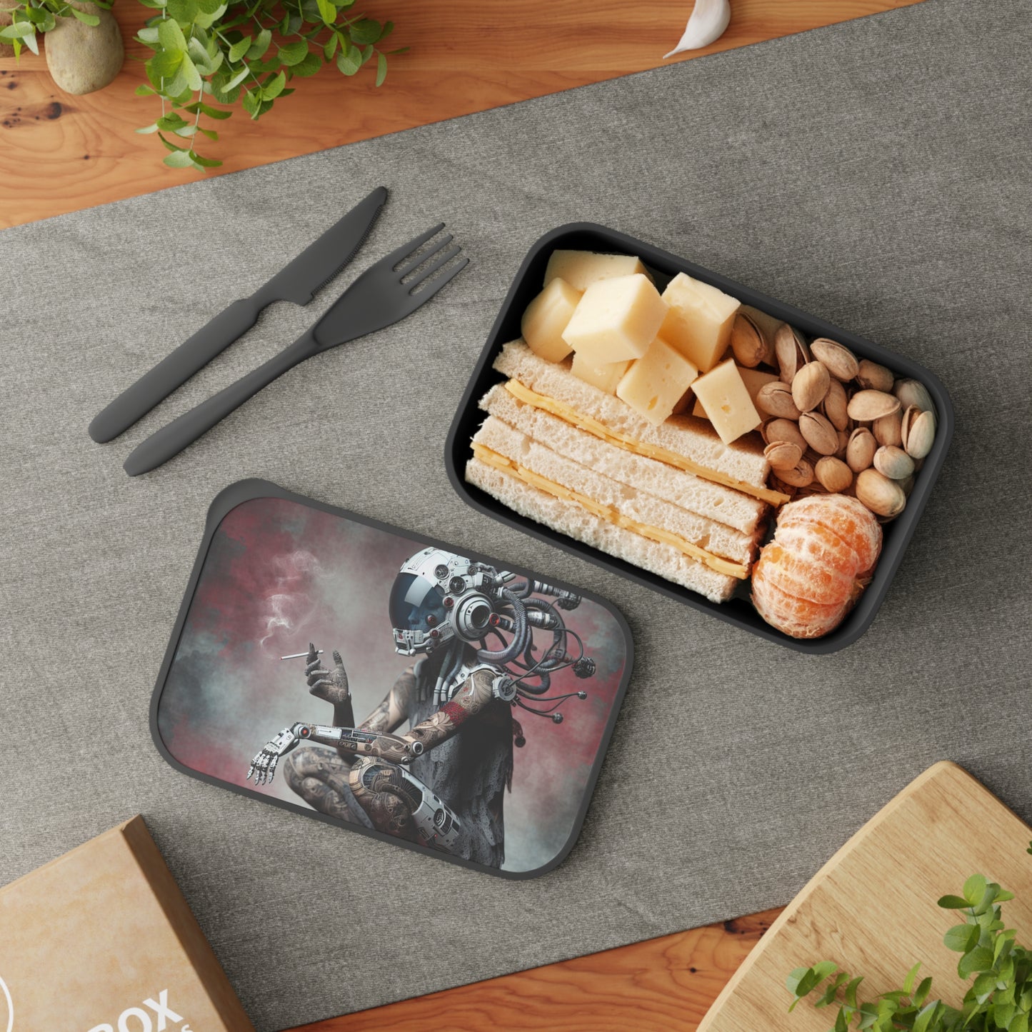 Futuristic Bento Box, Cyberpunk Lunch Container, Eco-Friendly Meal Prep, Artful Lunchbox, Gift for Tech Enthusiasts