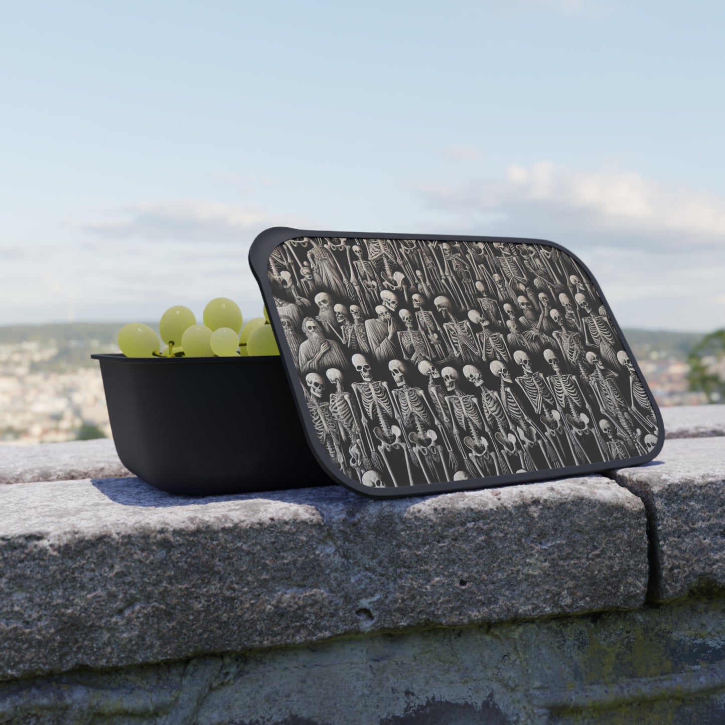Skeletons PLA Bento Box with Utensils, Halloween Lunchbox, Spooky Meal Prep Container, Gothic Food Storage, Unique Gift Idea