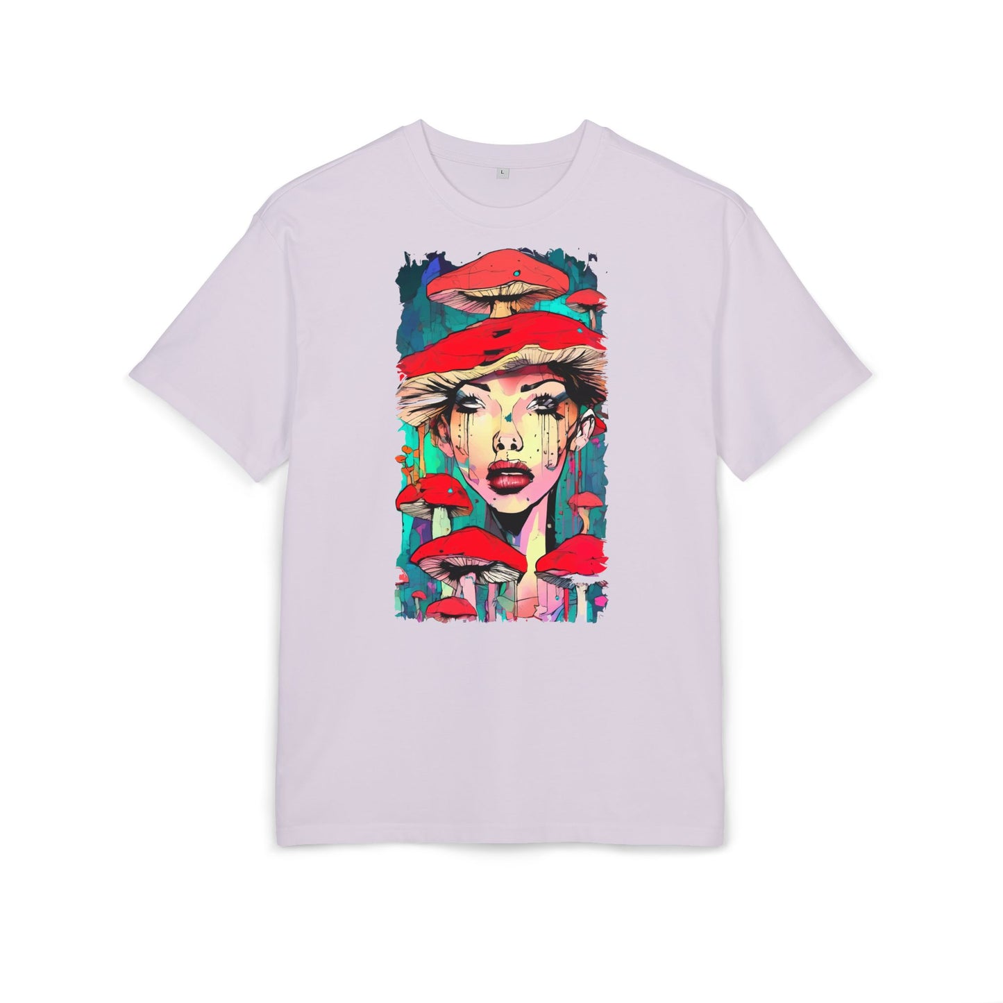 Colorful Art Tee, Unisex Heavy Oversize Tee with Mushroom Design, Casual Wear, Graphic Shirt, Gift for Art Lovers, Streetwear Style
