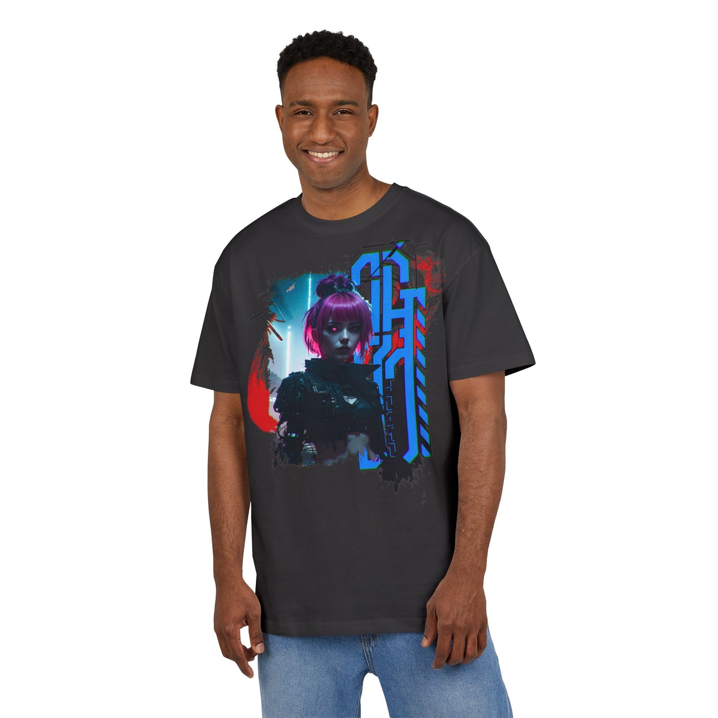 Cyberpunk Aesthetic Unisex Heavy Tee, Streetwear Style Shirt for Teens, Graphic Tee for Gaming, Cozy Casual Wear, Gift for Sci-Fi Lovers