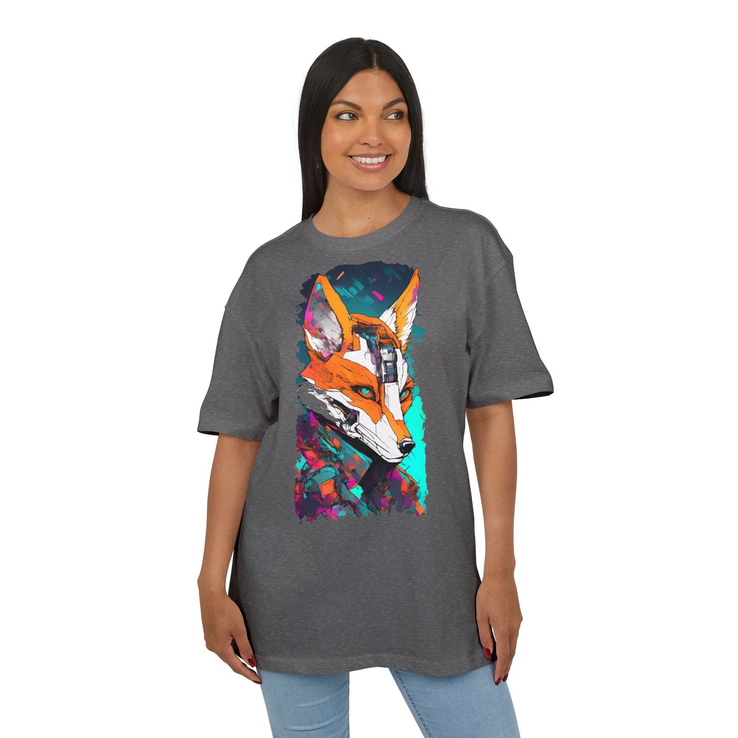 Futuristic Fox Design Unisex Oversize Tee, Graphic Tee, Cool T-Shirt, Unique Gift, Casual Wear