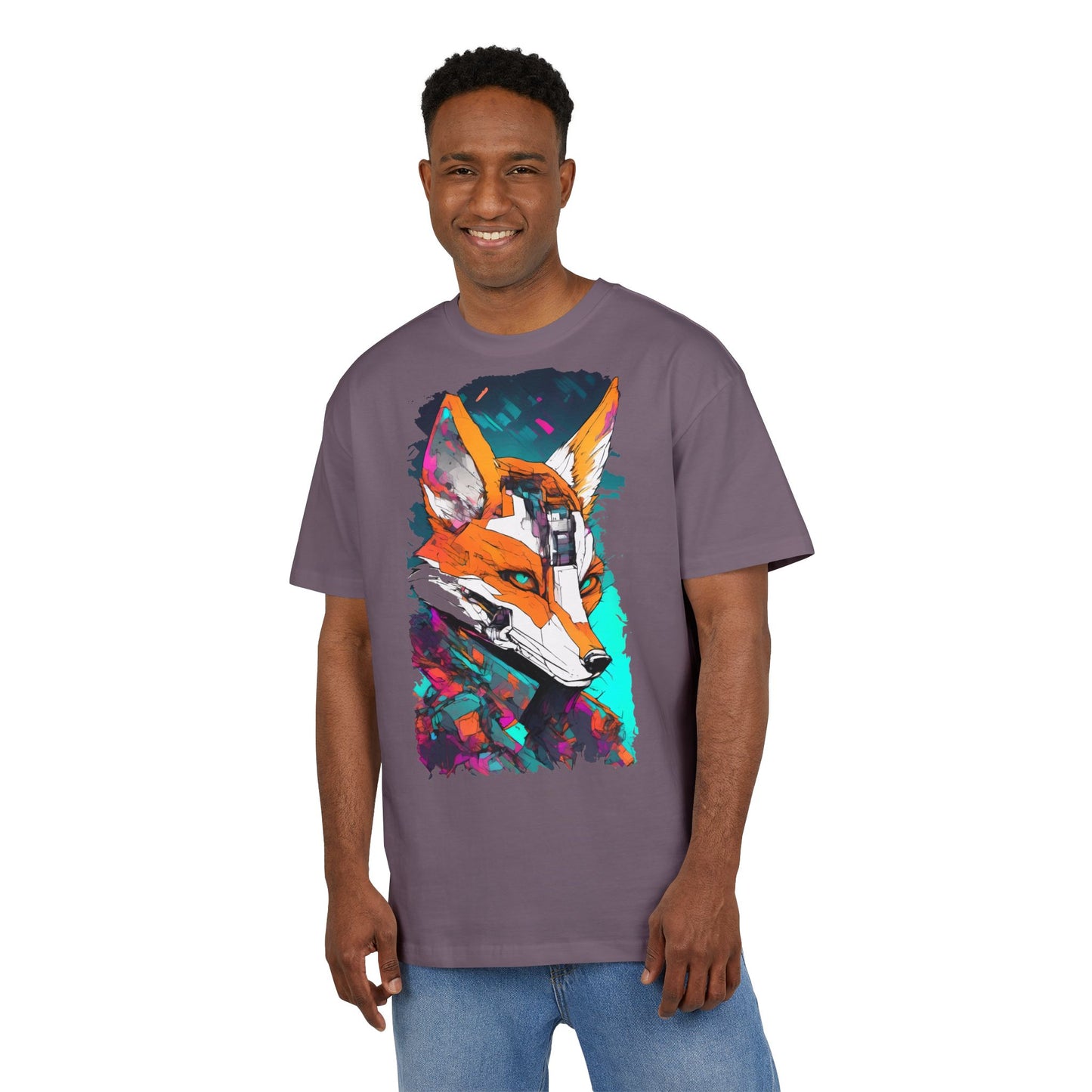 Futuristic Fox Design Unisex Oversize Tee, Graphic Tee, Cool T-Shirt, Unique Gift, Casual Wear