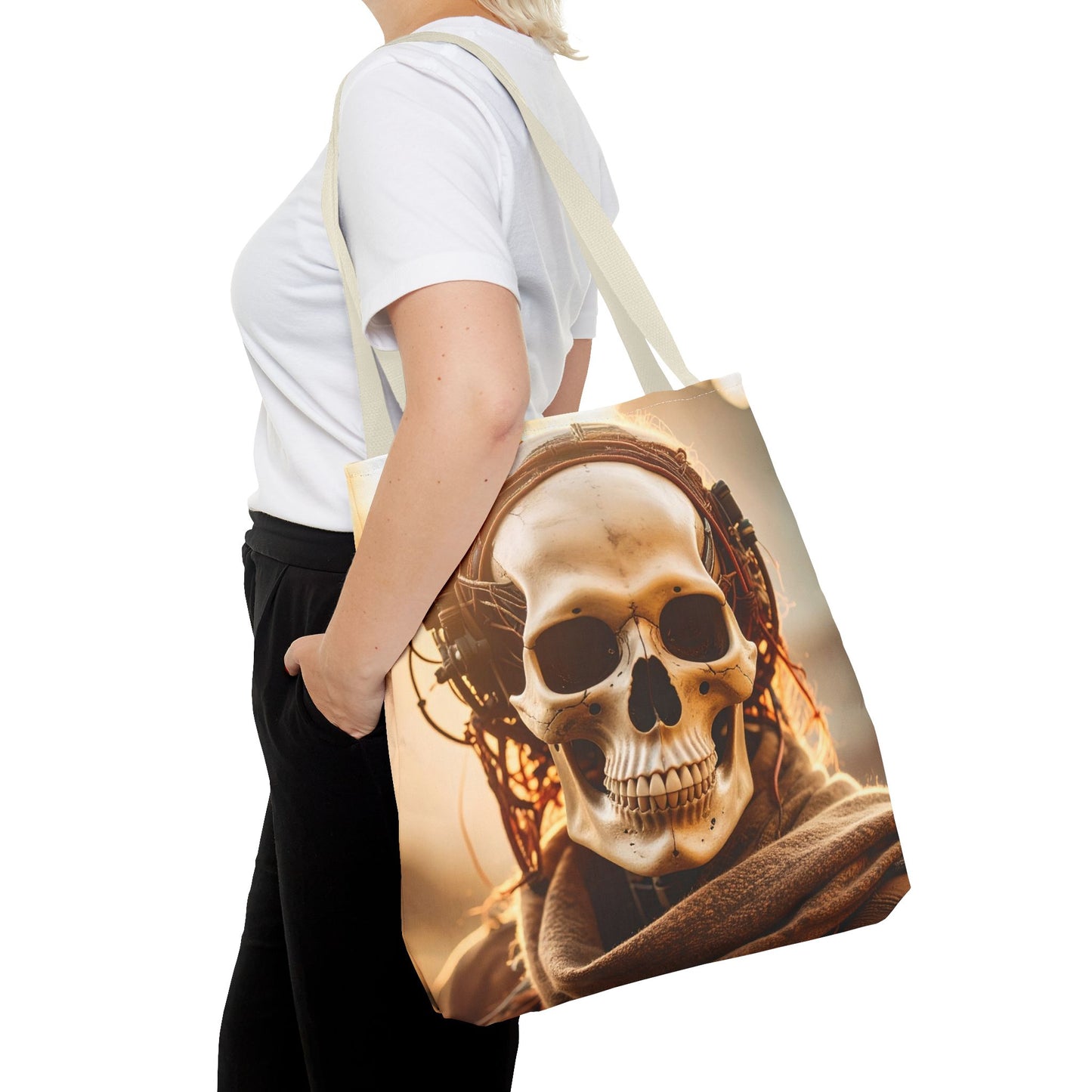 Skull Headphones Tote Bag | Unique Shopping Bag, Gothic Fashion, Music Lover Gift, Festival Accessory, Halloween Decor