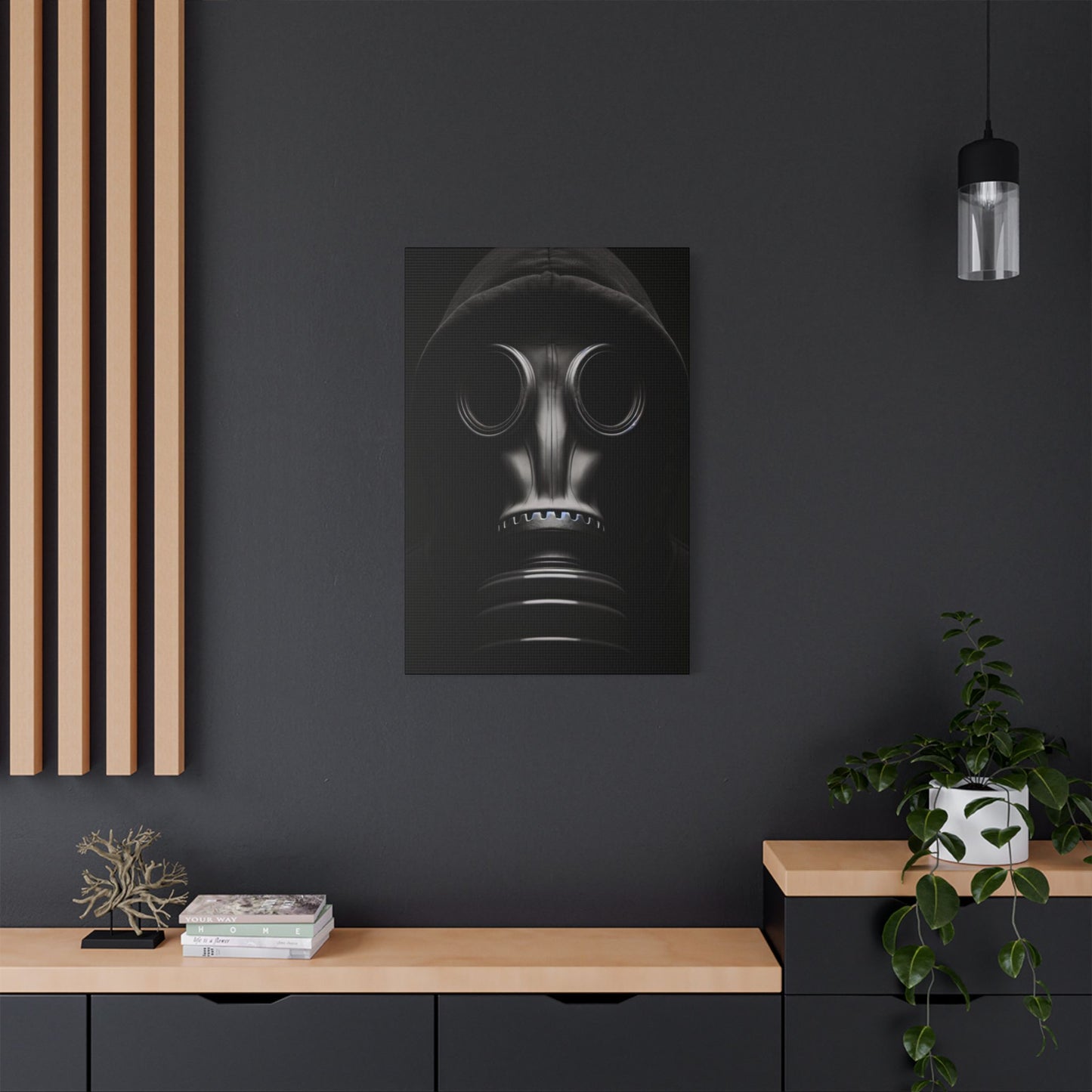 Stylish Gas Mask Art Canvas, Dark Aesthetic Wall Decor, Unique Gift for Art Lovers, Modern Home Accent, Gothic Room Art