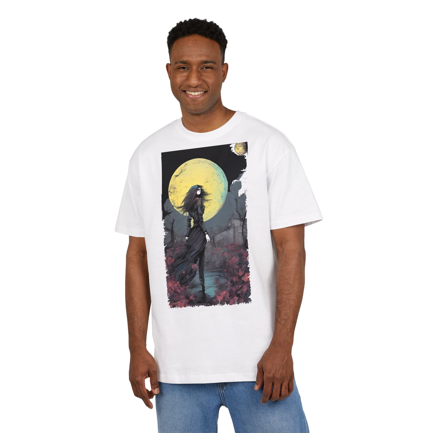 Moonlit Witch Oversize Tee, Cozy Casual Wear, Halloween Outfit, Gothic Style, Gift for Her, Everyday Fashion