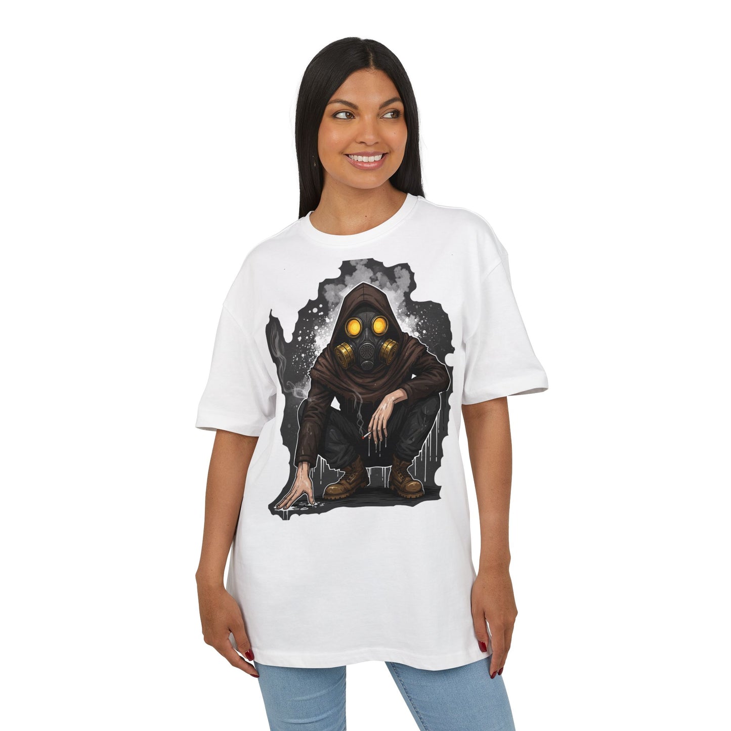Gothic Gas Mask Unisex Heavy Oversize Tee, Streetwear Graphic Tee, Casual T-Shirt, Halloween Costume Top, Unique Gift Idea