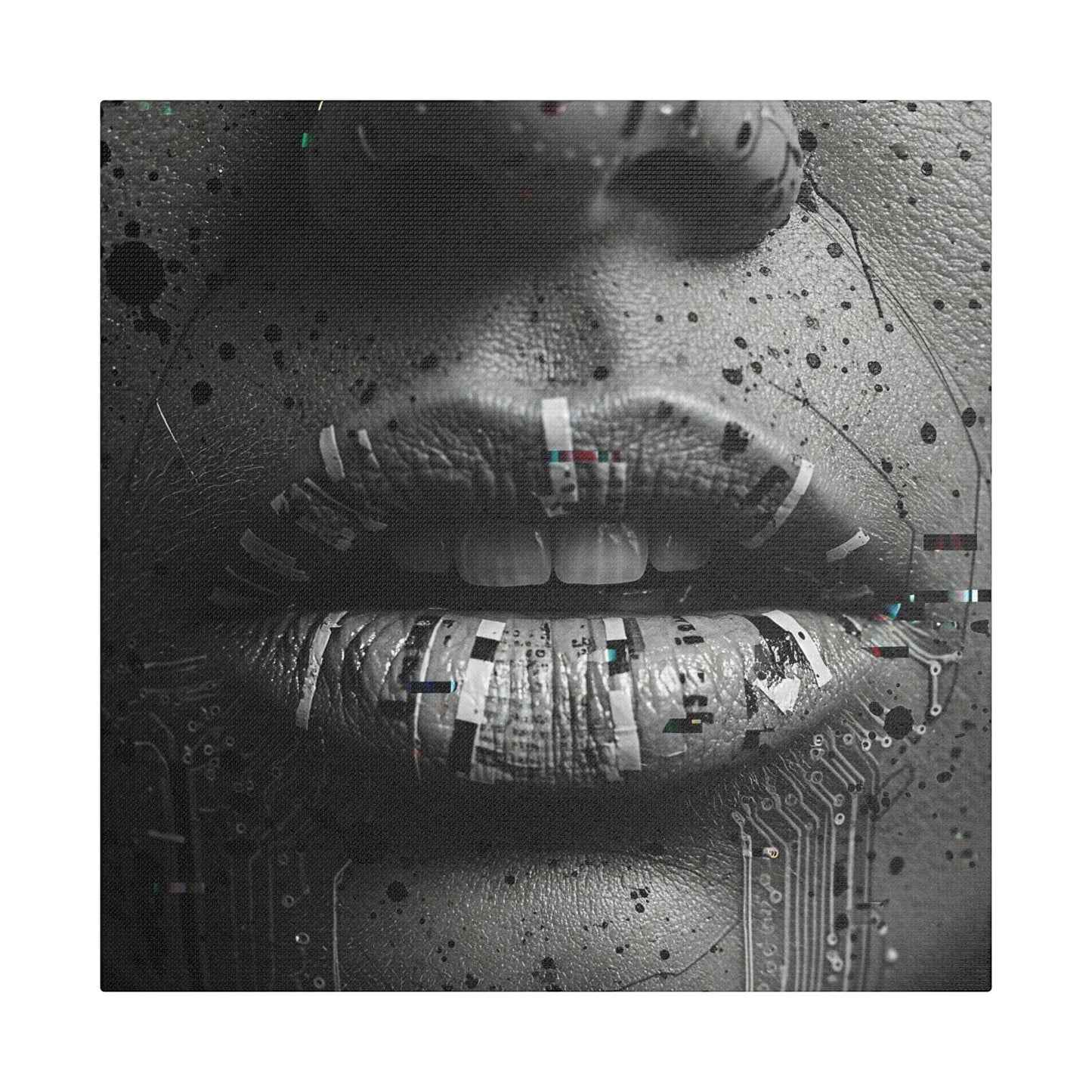 Gothic Lips Art Canvas, Digital Art Print, Unique Home Decor, Contemporary Wall Art, Cyberpunk Aesthetic, Perfect Gift