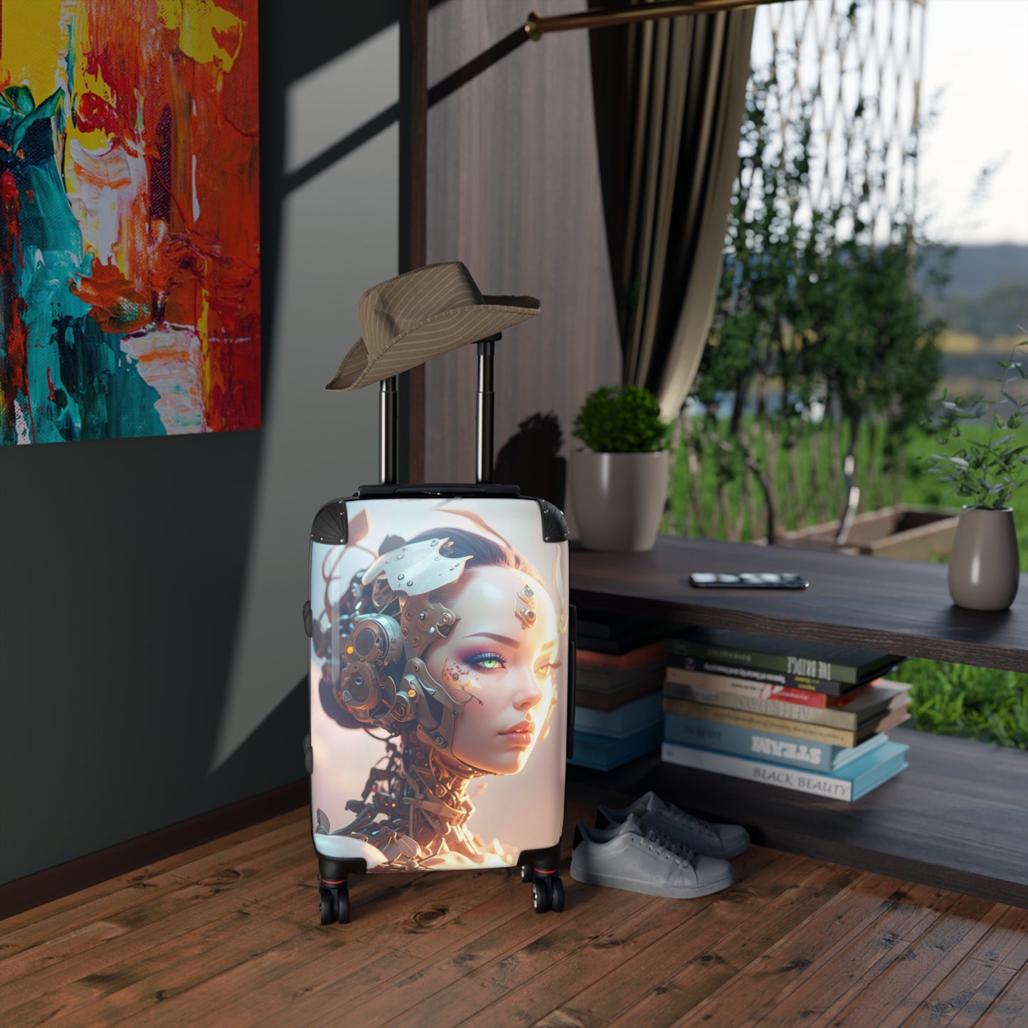 Futuristic Travel Suitcase with Robotic Design, Stylish Luggage, Carry-On Bag for Modern Travelers, Unique Gift for Adventurers