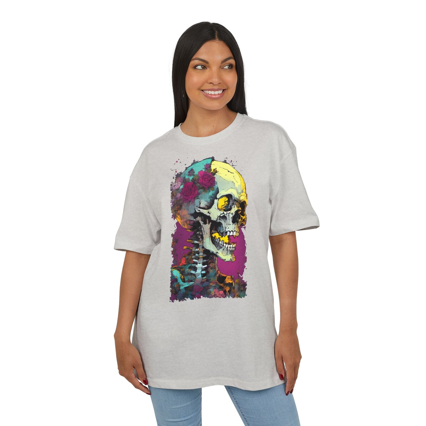 Colorful Skull Oversize Tee, Unisex Graphic Shirt, Edgy Streetwear, Casual Summer Top, Halloween Costume, Gift for Art Lovers