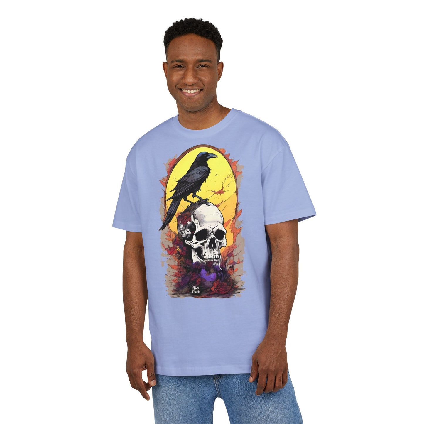 Gothic Raven & Skull Tee, Unisex Oversized Shirt, Edgy Halloween Fashion, Alternative Streetwear, Unique Graphic Tee, Perfect Gift
