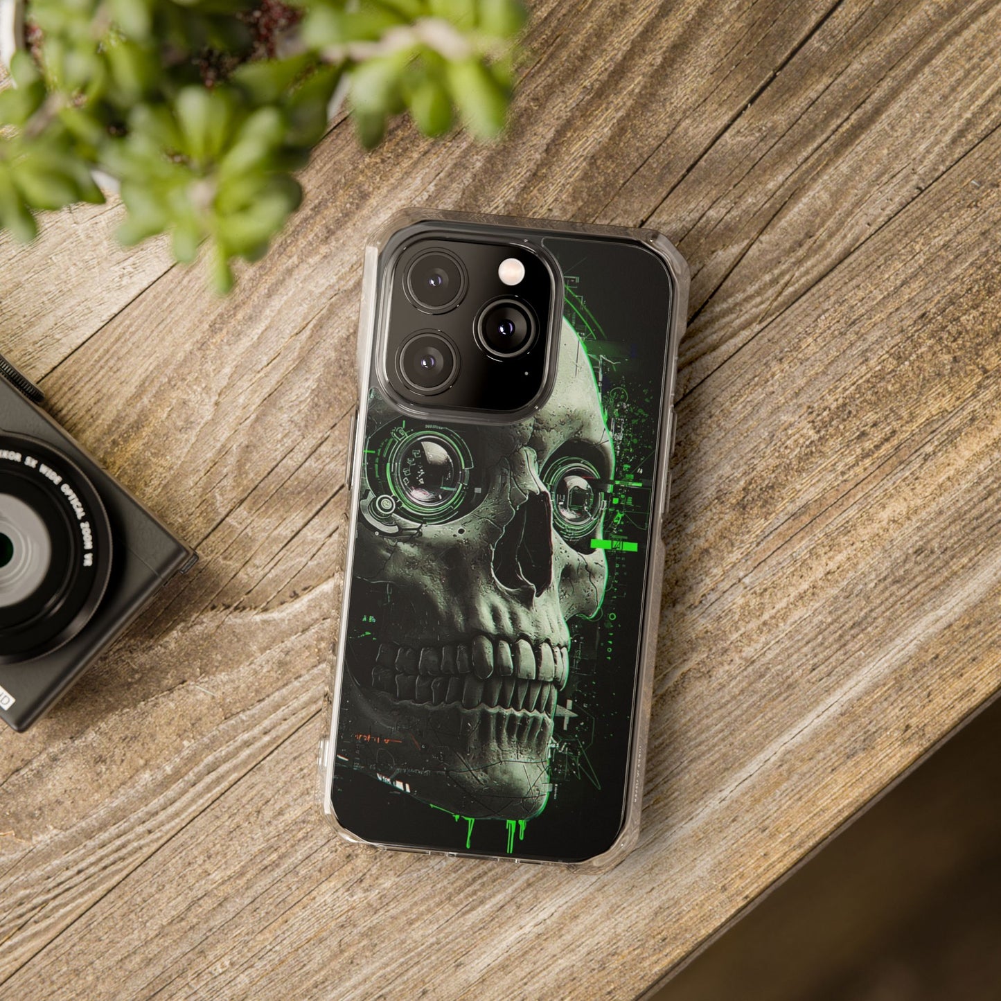 Gothic Skull Phone Case, Cyberpunk Design, Clear Impact Protection, Unique Gift for Him, Halloween Accessories, Tech Lover