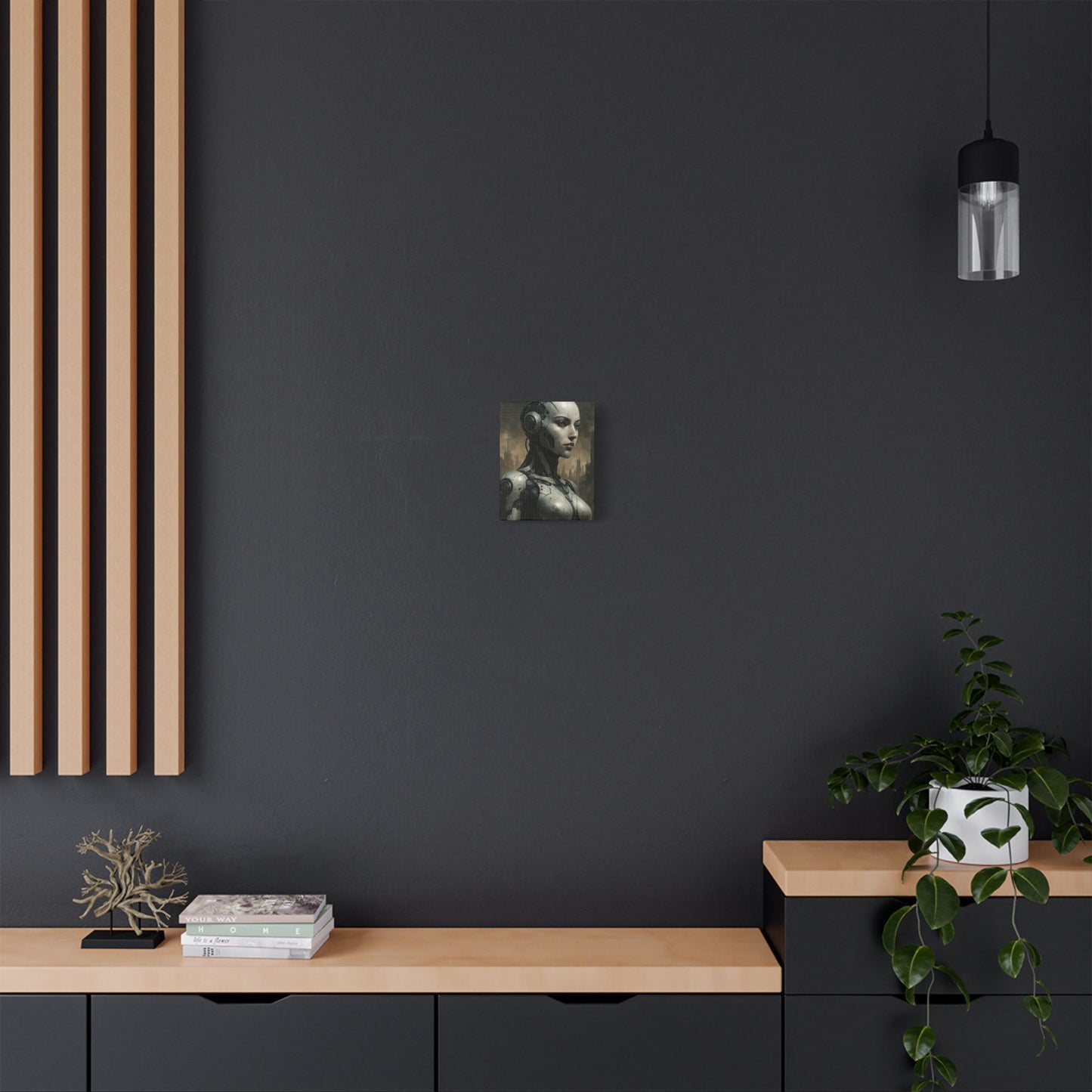 Futuristic Robot Canvas Art, Stretched Painting, Wall Decor for Tech Lovers, Sci-Fi Home Office, Unique Gift Idea, AI Artwork