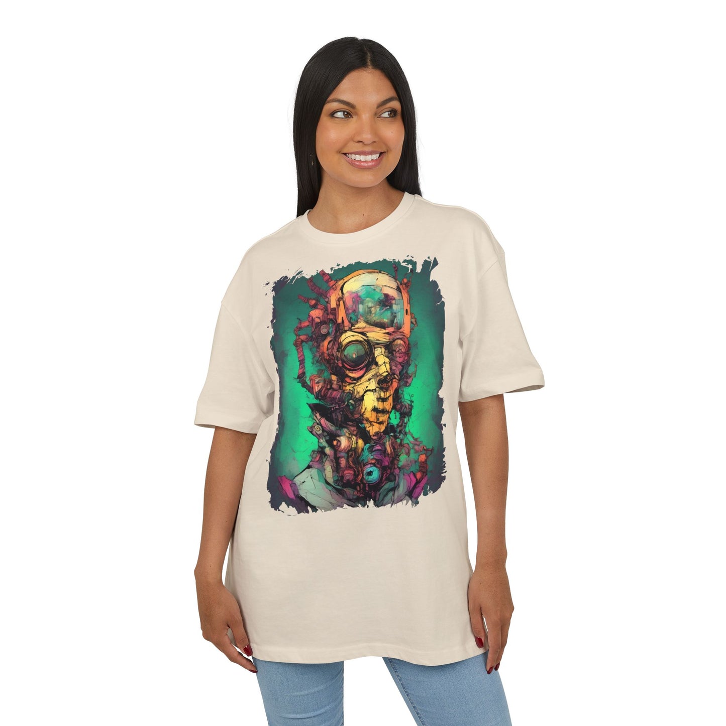 Artistic Oversize Tee Featuring Abstract Portrait, Unisex T-Shirt, Cool Graphic Tee, Streetwear Style, Unique Gifts for Art Lovers