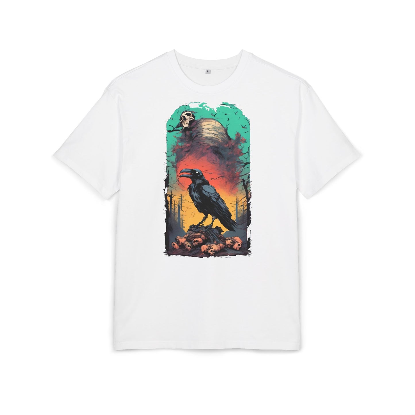 Mystical Raven Oversize Tee: Boho Style, Unisex Graphic T-Shirt for Nature Lovers, Festival Wear, Halloween, Gift Ideas