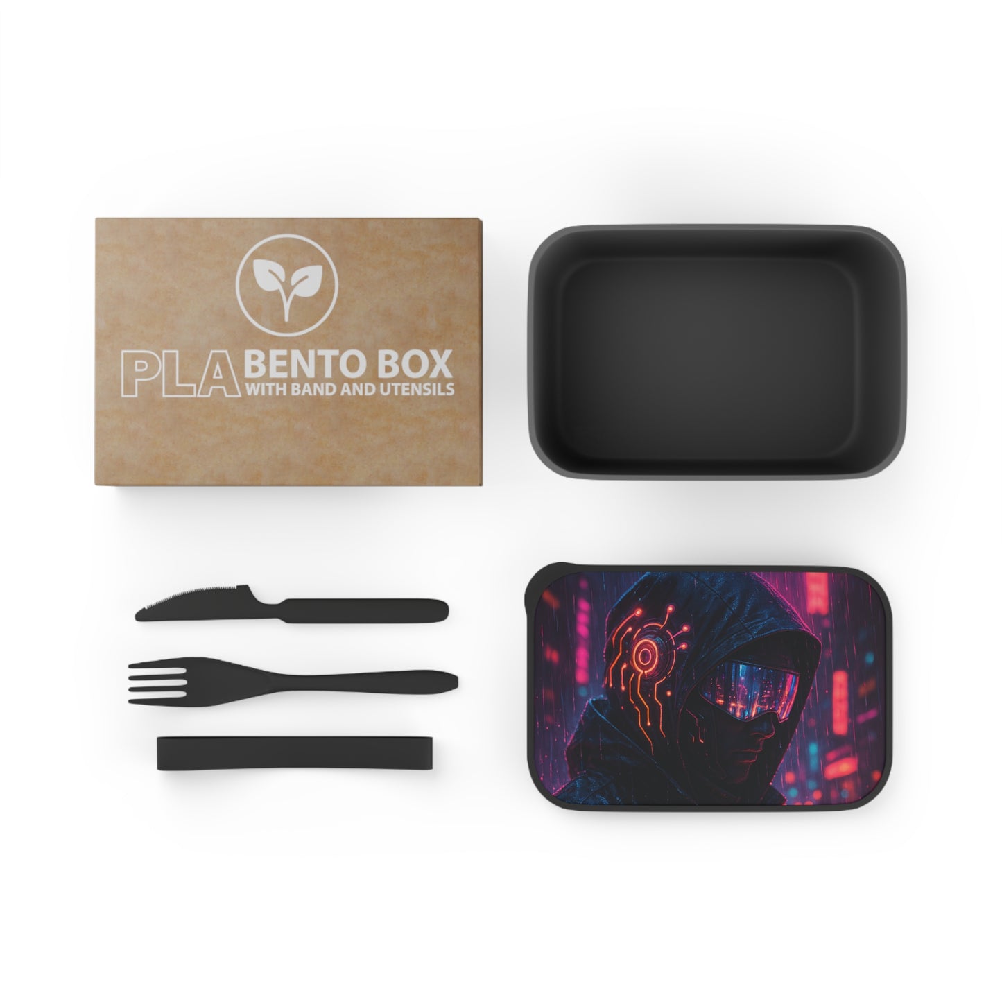 Cyberpunk Themed Bento Box with Utensils | Stylish Meal Prep Container, Futuristic Lunch Box, Unique Gift for Food Lovers