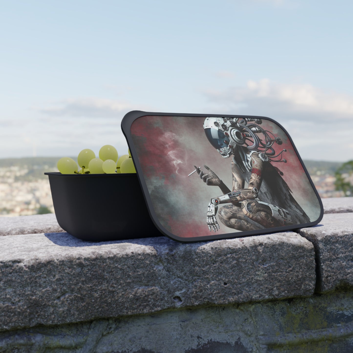 Futuristic Bento Box, Cyberpunk Lunch Container, Eco-Friendly Meal Prep, Artful Lunchbox, Gift for Tech Enthusiasts
