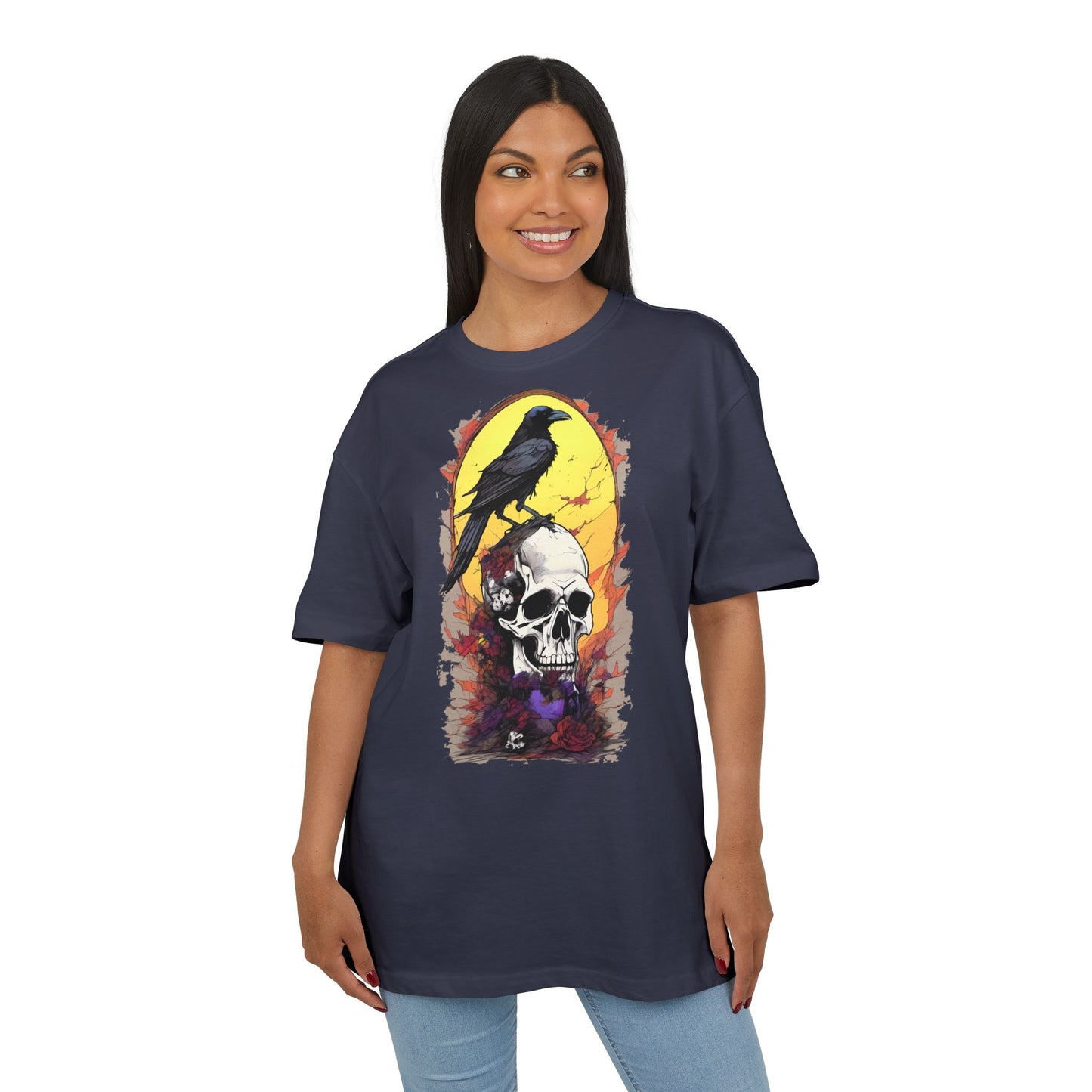 Gothic Raven & Skull Tee, Unisex Oversized Shirt, Edgy Halloween Fashion, Alternative Streetwear, Unique Graphic Tee, Perfect Gift