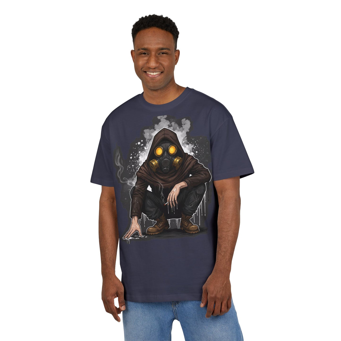 Gothic Gas Mask Unisex Heavy Oversize Tee, Streetwear Graphic Tee, Casual T-Shirt, Halloween Costume Top, Unique Gift Idea