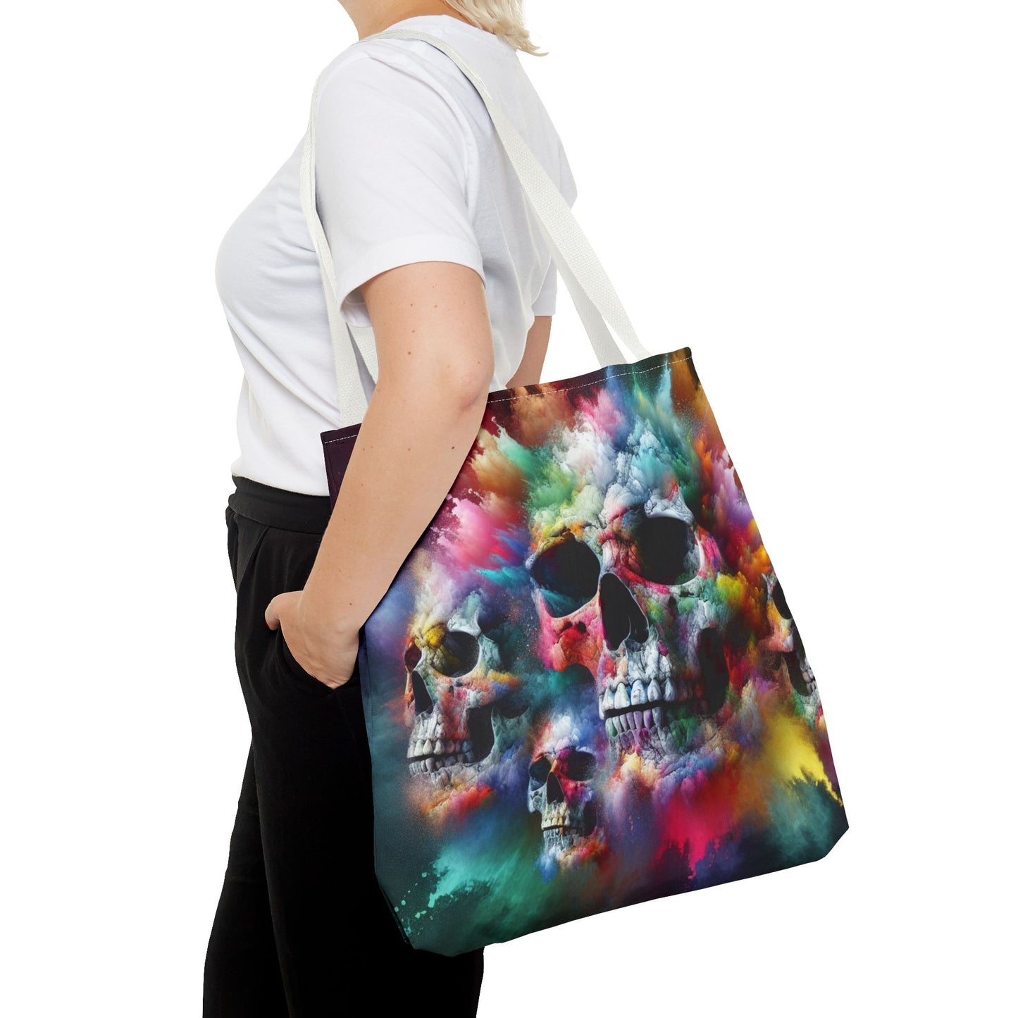 Colorful Skull Tote Bag - Artistic AOP Design, Perfect for Festivals, Everyday Use, Gift for Art Lovers, Boho Vibes