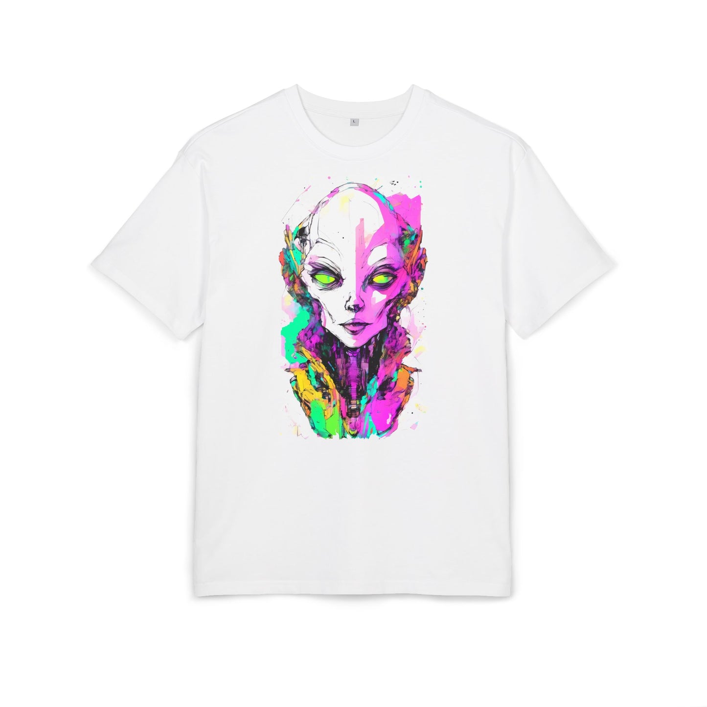 Colorful Alien Graphic Unisex Heavy Oversize Tee | Casual Streetwear, Gift for UFO Enthusiasts, Statement Tee, Festival Wear, Unique Art Tee