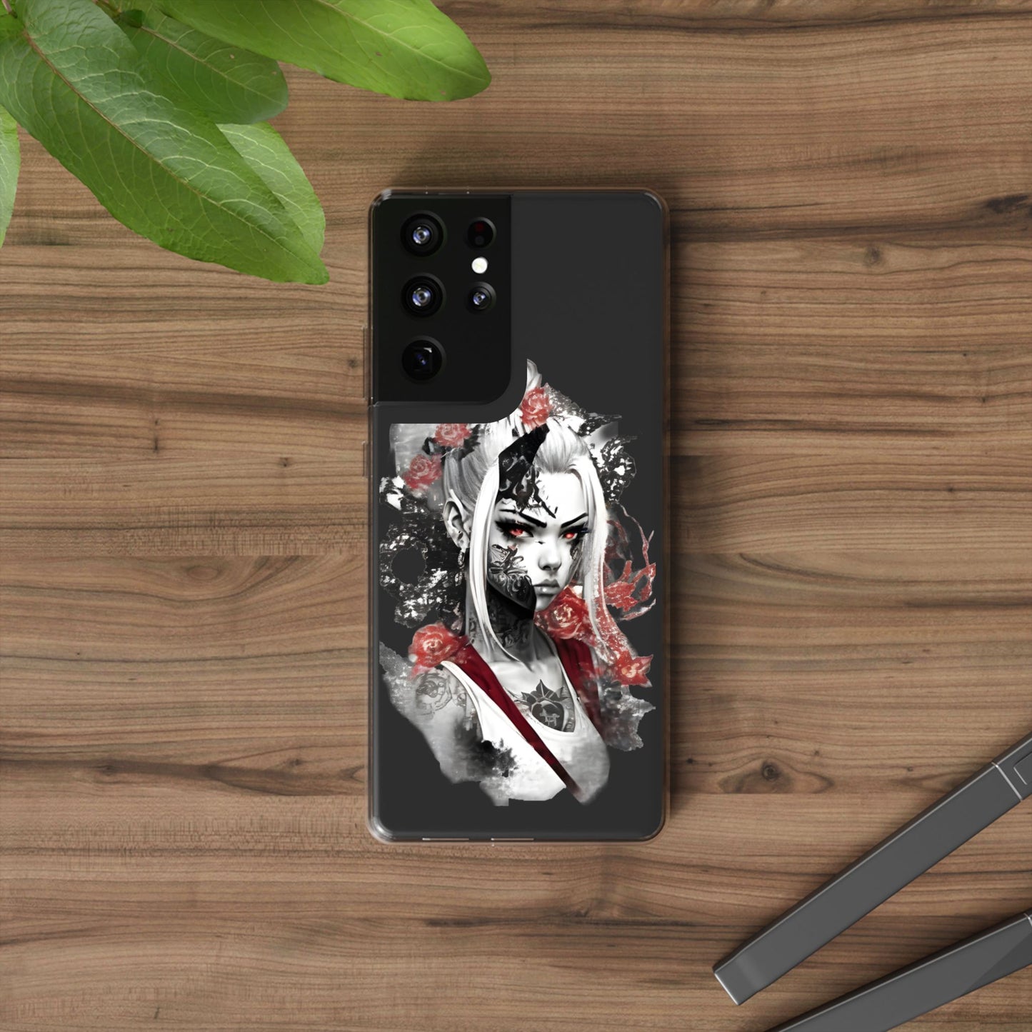 Artistic Clear Phone Case with Floral Design