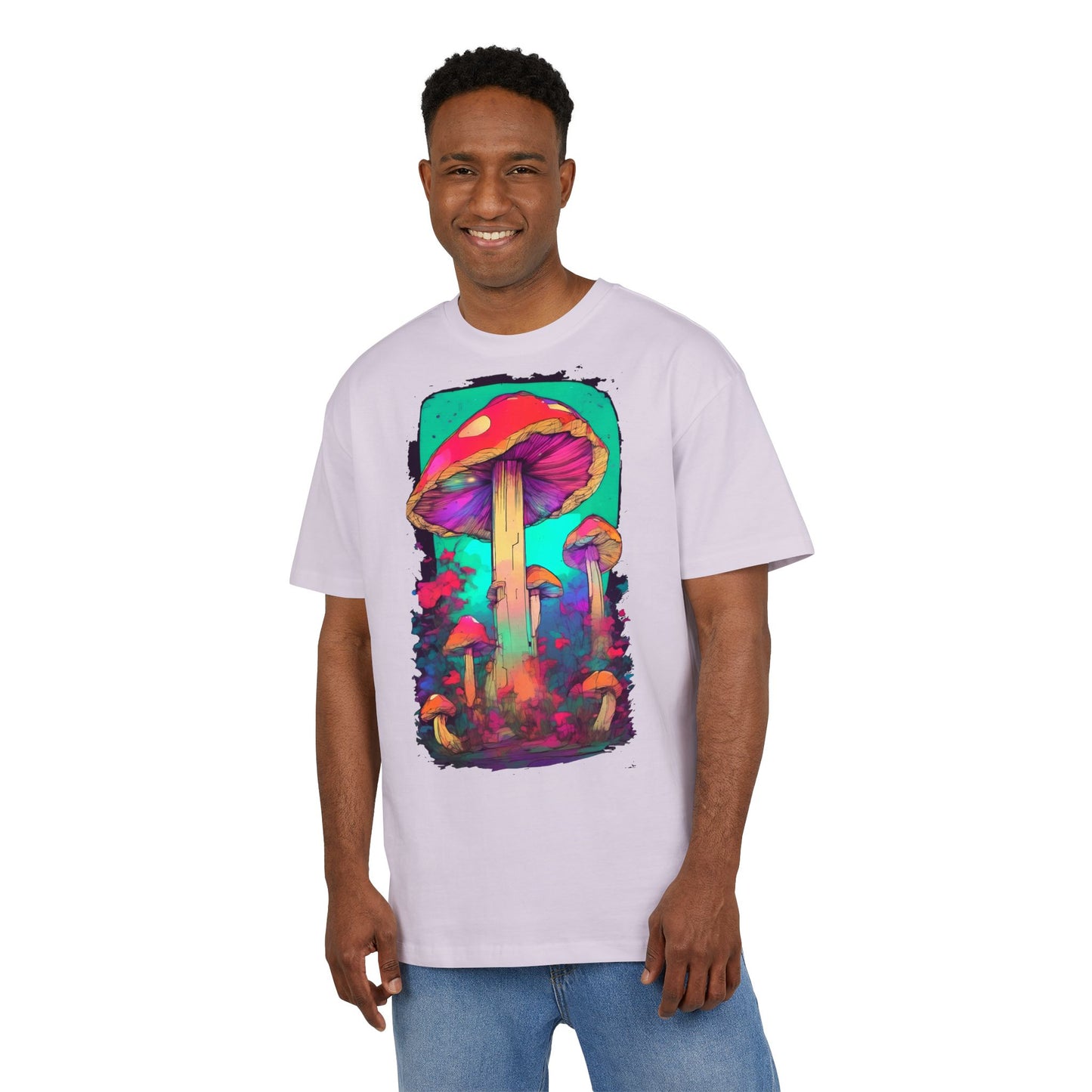 Vibrant Mushroom Art Oversized Tee, Unisex Graphic T-Shirt, Trendy Casual Style, Nature Lover Gift, Festival Clothing, Psychedelic Design