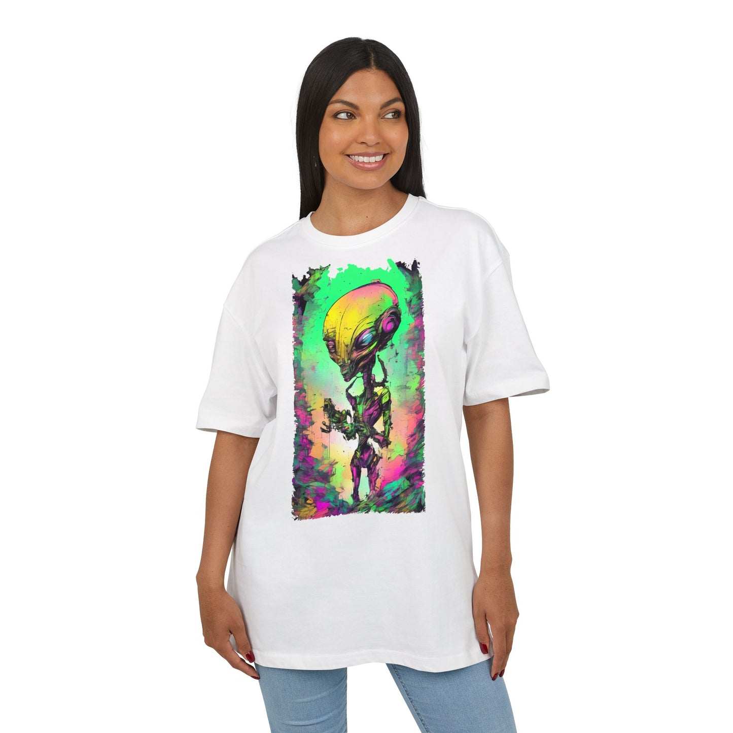 Cosmic Alien Art Tee - Unisex Heavy Oversize Tee, Retro Space Vibe Shirt, Gift for Sci-Fi Lovers, Casual Wear, Unique Graphic T-Shirt