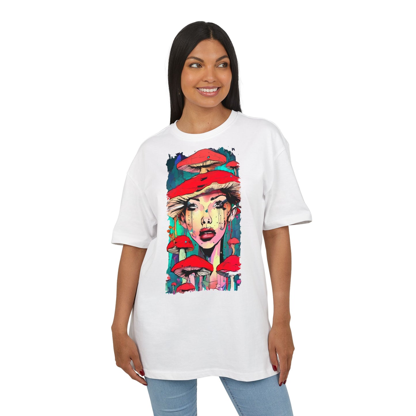 Colorful Art Tee, Unisex Heavy Oversize Tee with Mushroom Design, Casual Wear, Graphic Shirt, Gift for Art Lovers, Streetwear Style