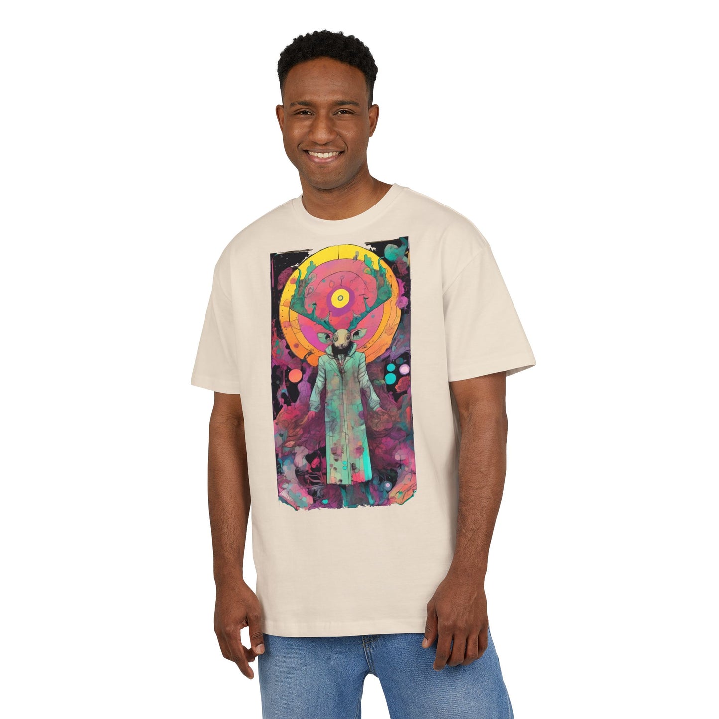 Vibrant Artistic Oversize Tee - Unisex Heavyweight T-Shirt, Bohemian Style, Gift for Art Lovers, Festival Wear, Casual Chic