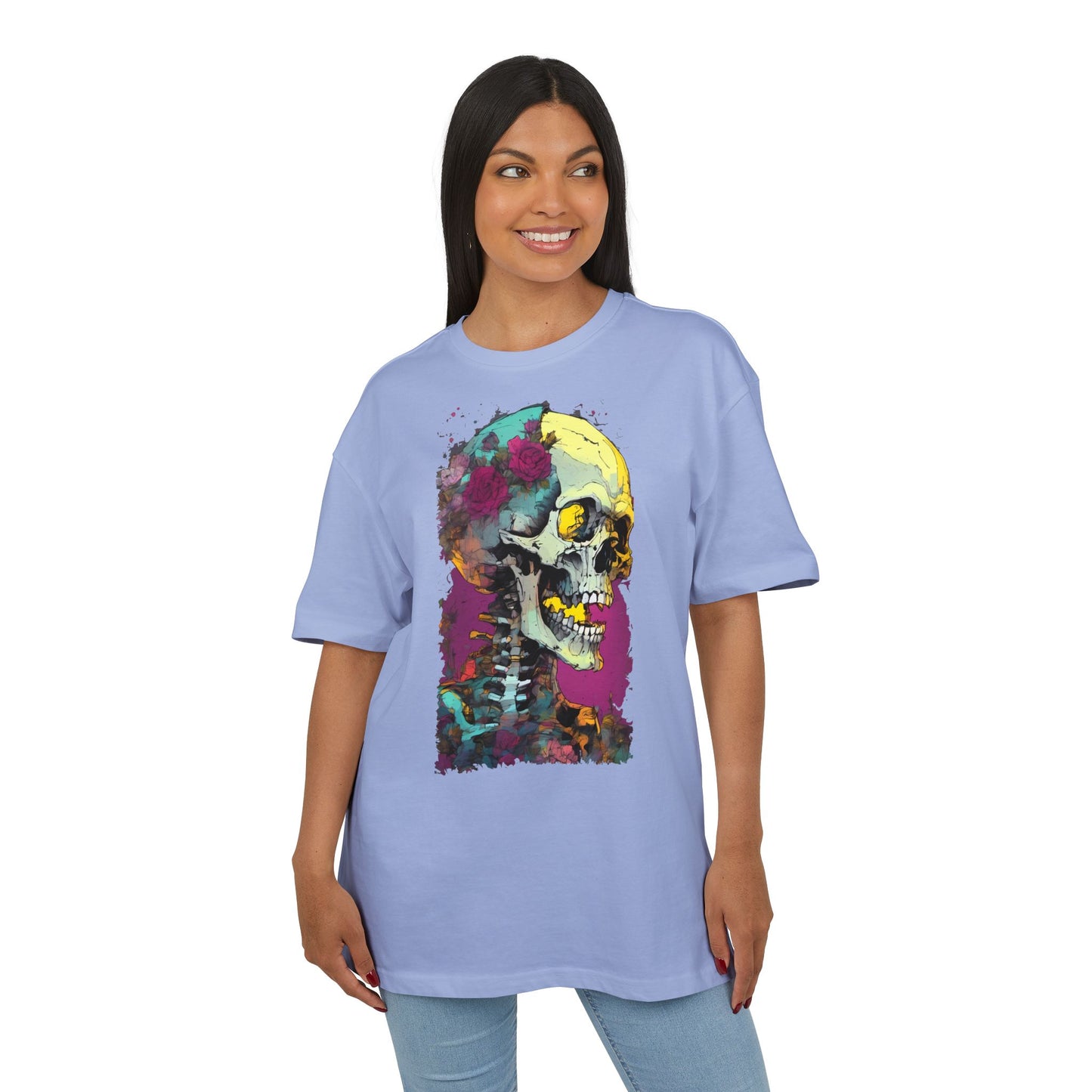 Colorful Skull Oversize Tee, Unisex Graphic Shirt, Edgy Streetwear, Casual Summer Top, Halloween Costume, Gift for Art Lovers