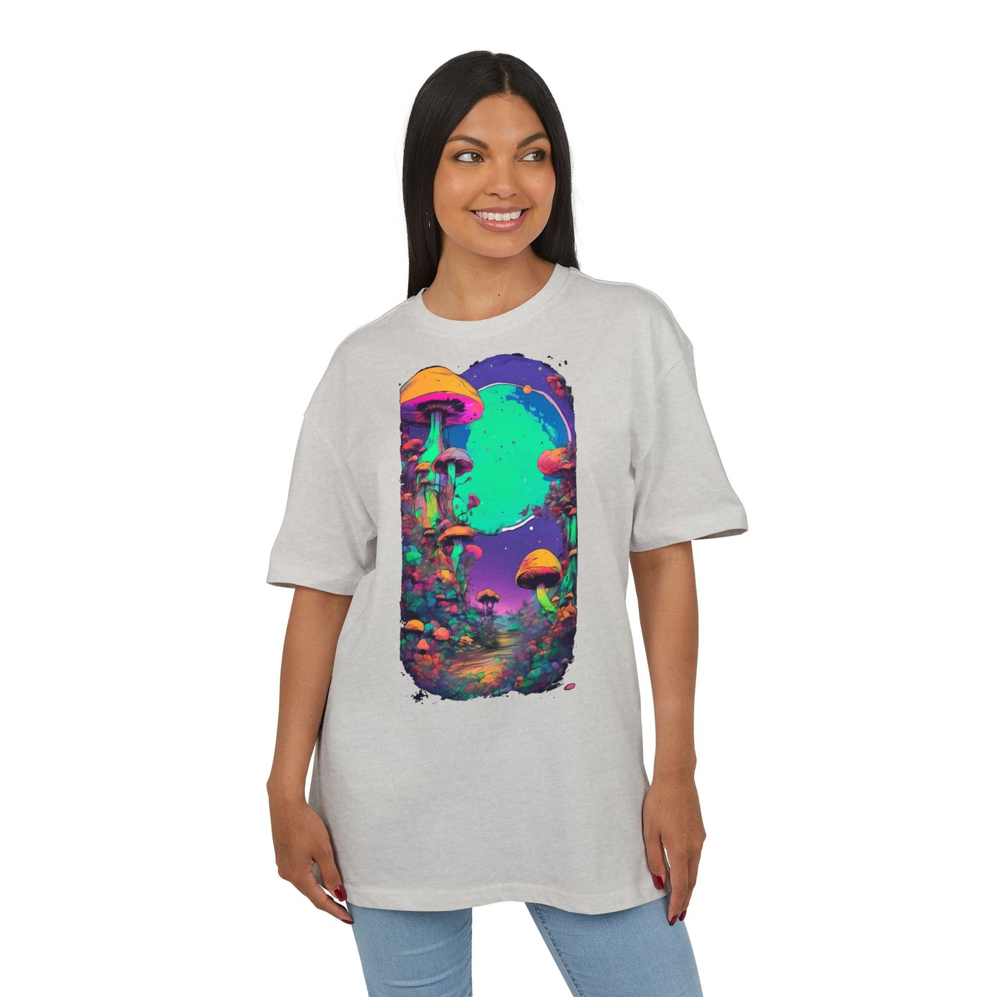 Psychedelic Mushroom Oversize Tee, Unisex Heavyweight Shirt, Bohemian Fashion, Festival Wear, Nature Lover Gift