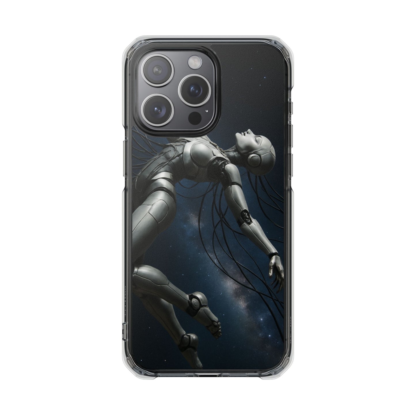 Futuristic Phone Case, Artistic Clear Impact Case for Tech Lovers, Robot Design Phone Cover, Unique Gift for Geeks, Space Theme