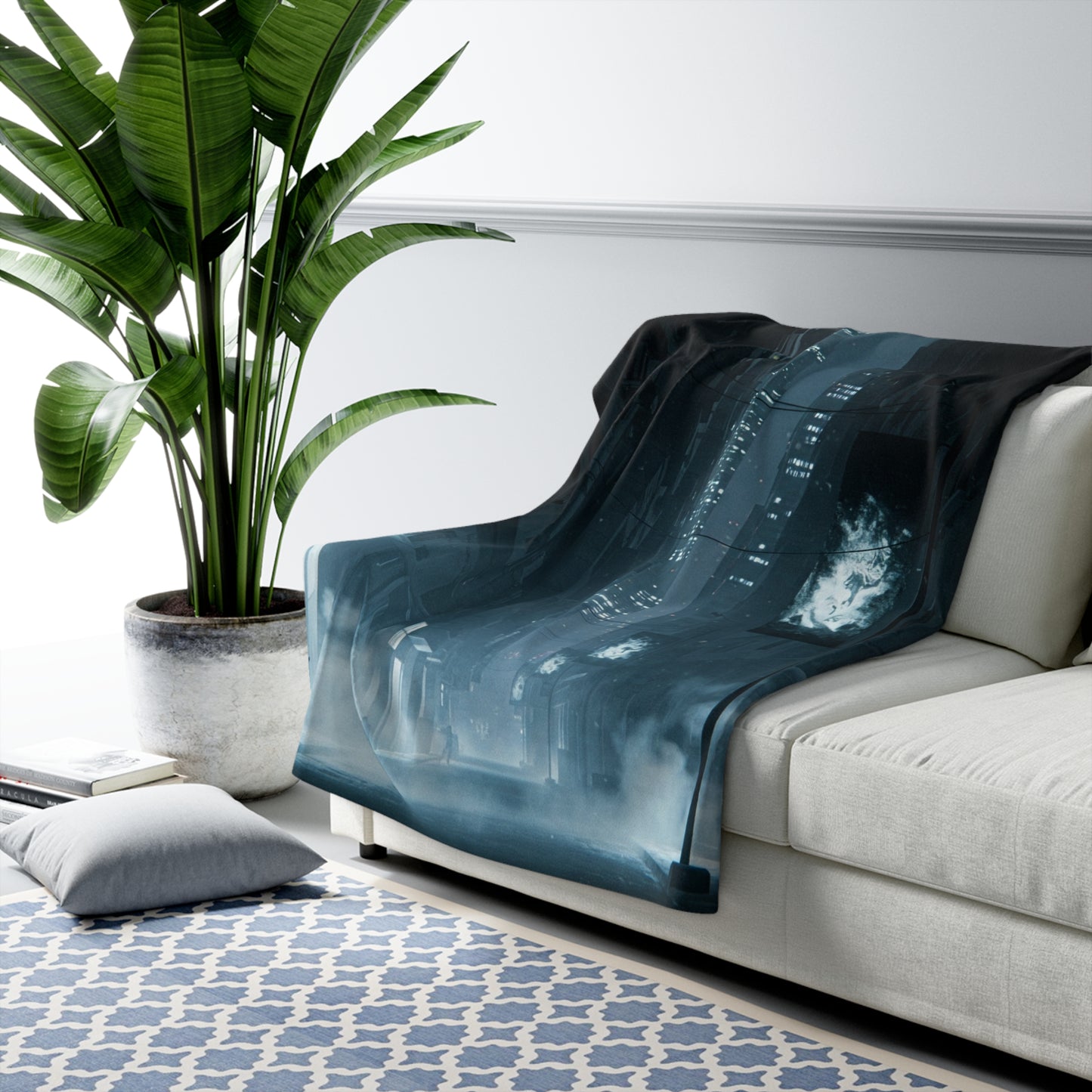 Cozy Urban Night Sherpa Fleece Blanket - Soft & Warm, Perfect for Home Decor